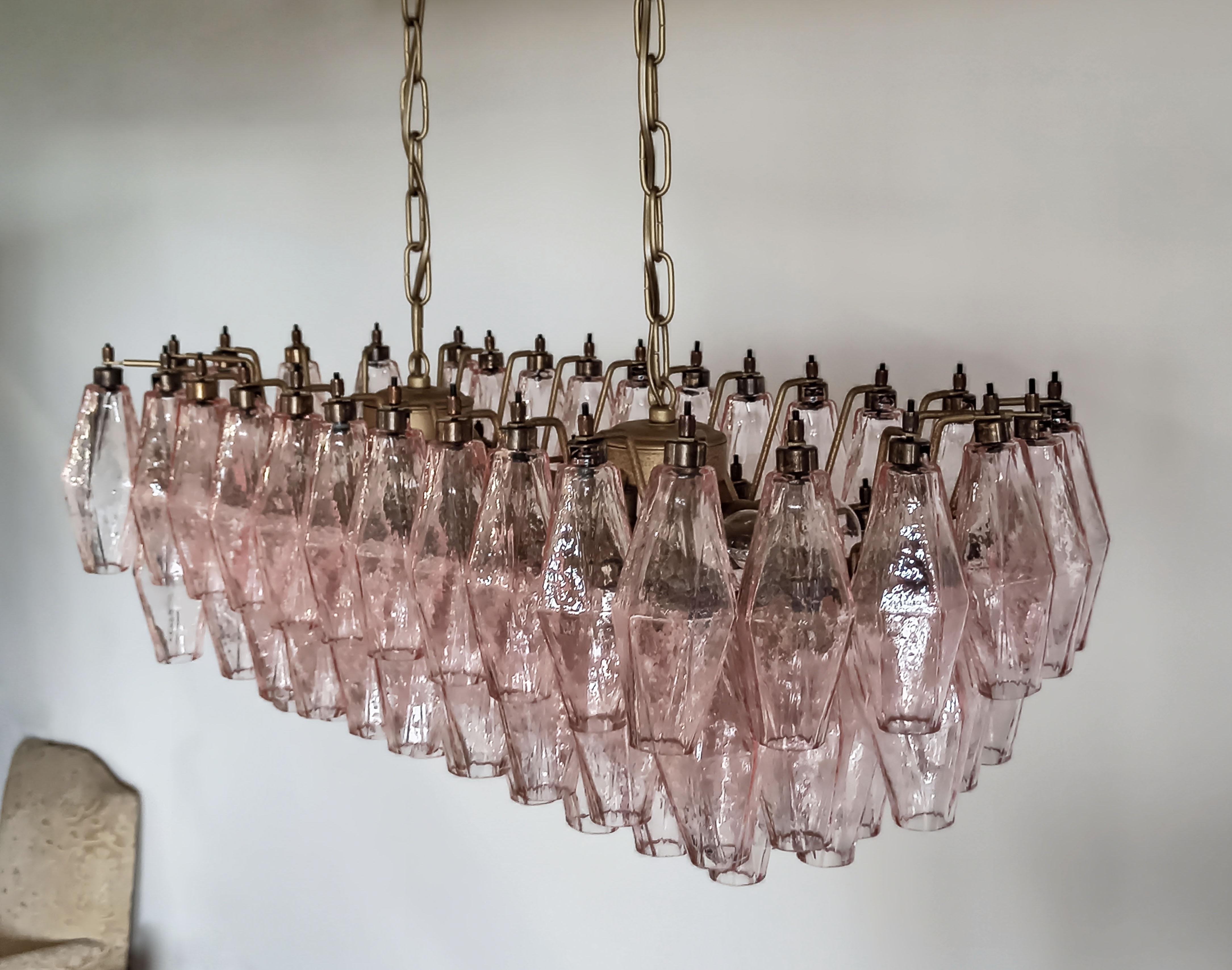 Elegant Murano Poliedri Chandelier, 84 Pink Glasses 1