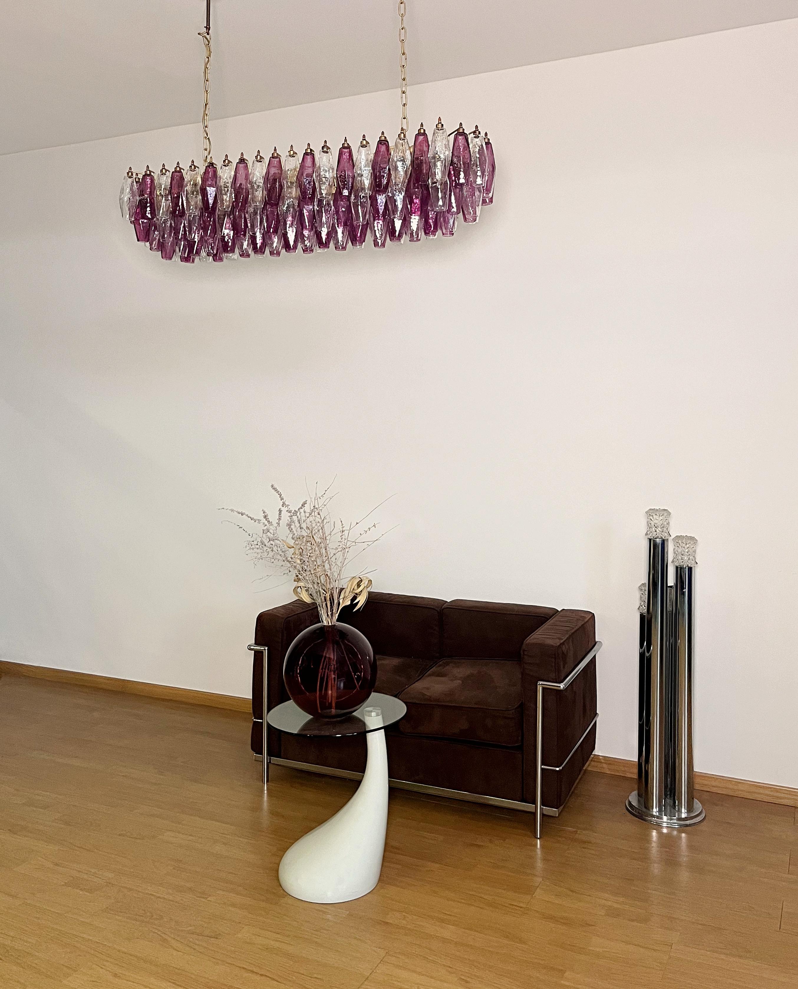 Elegant Italian chandelier made from 138 beautiful Murano amethyst and transaprent glasses 