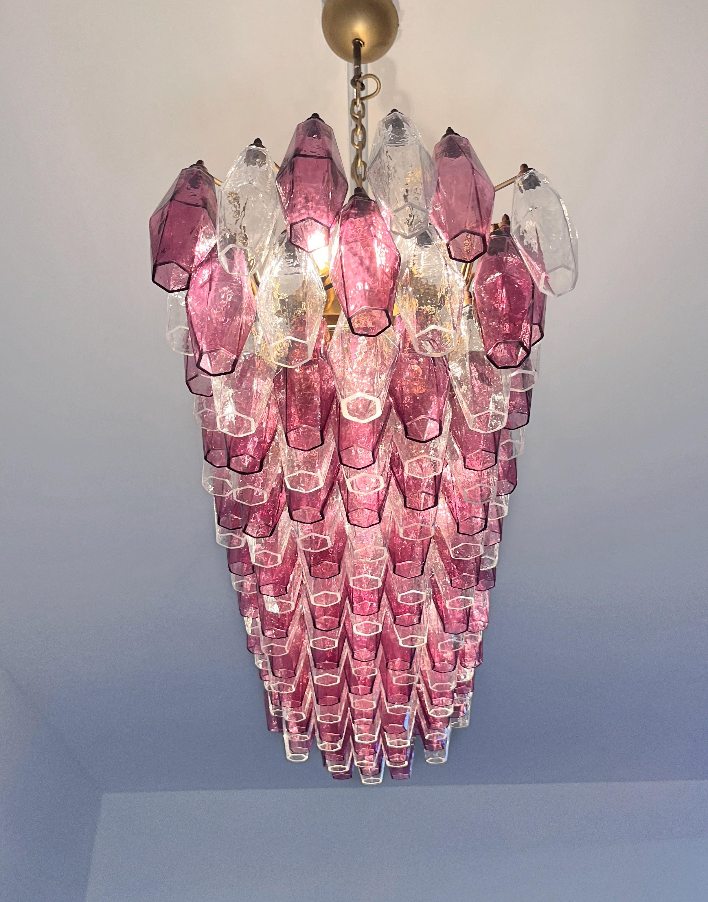 Elegant Murano Poliedri Chandelier - Carlo Scarpa - 138 amethyst/clear glasses in vendita 12