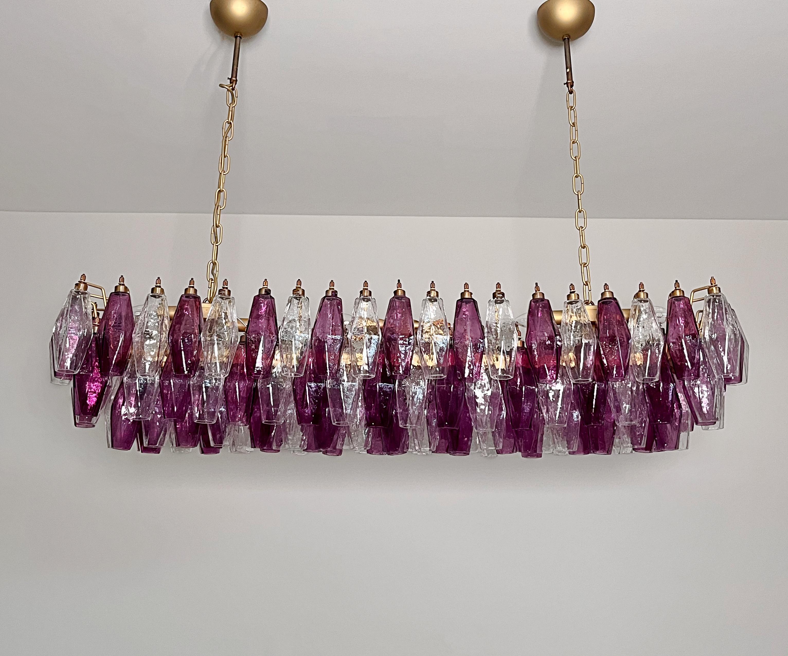 Italian Elegant Murano Poliedri Chandelier - Carlo Scarpa - 138 amethyst/clear glasses in vendita