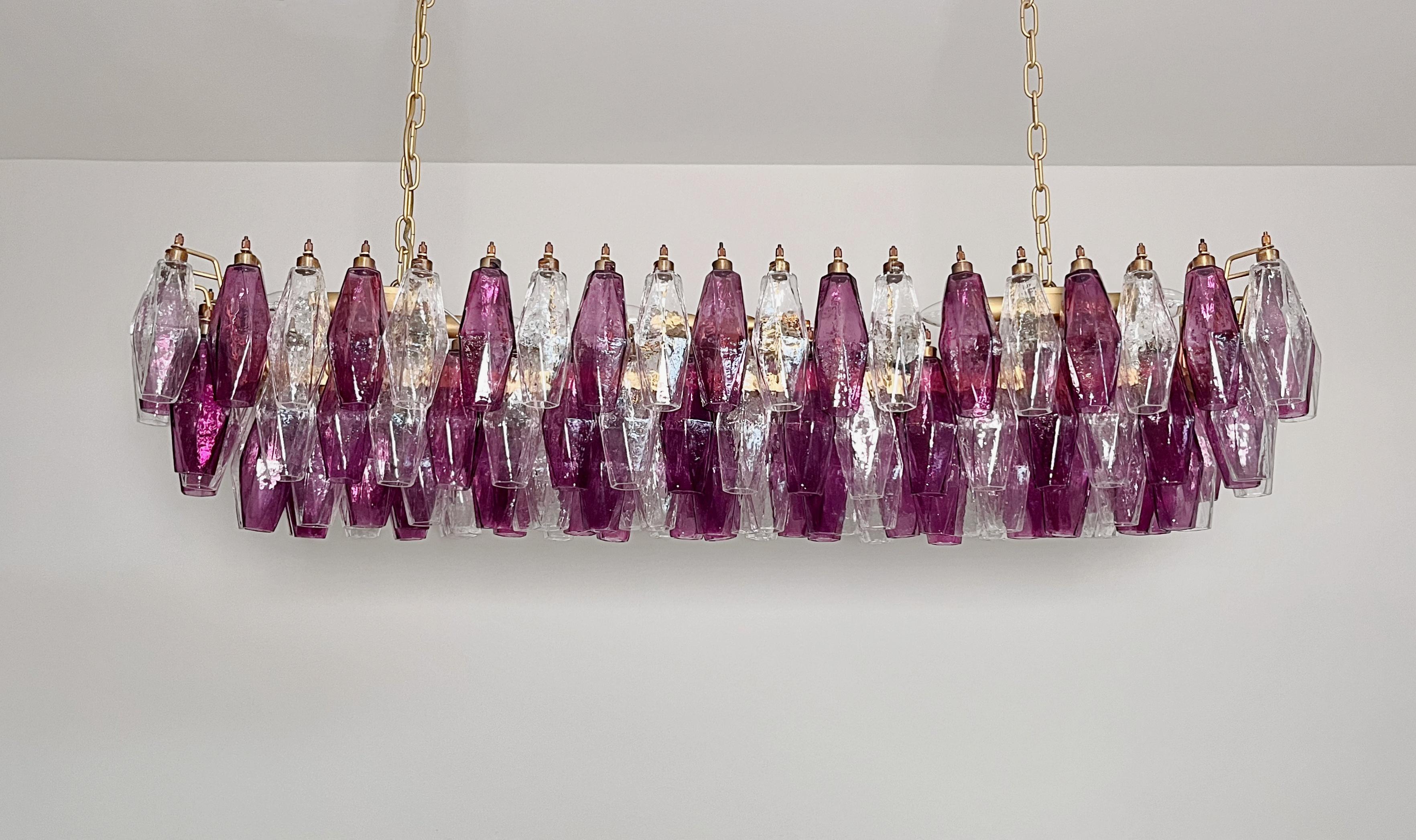 Galvanizzato Elegant Murano Poliedri Chandelier - Carlo Scarpa - 138 amethyst/clear glasses in vendita