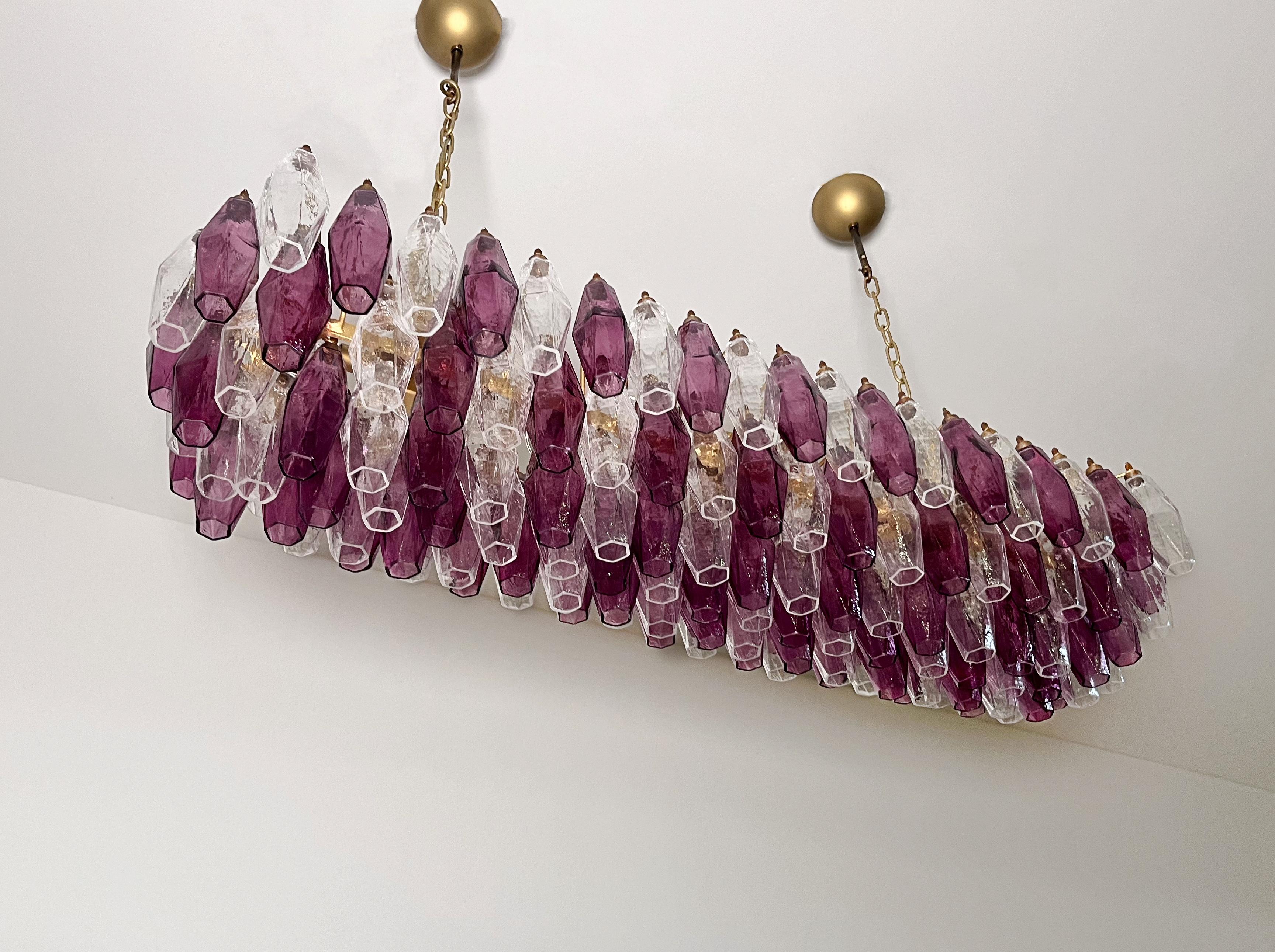 20th Century Elegant Murano Poliedri Chandelier - Carlo Scarpa - 138 amethyst/clear glasses in vendita