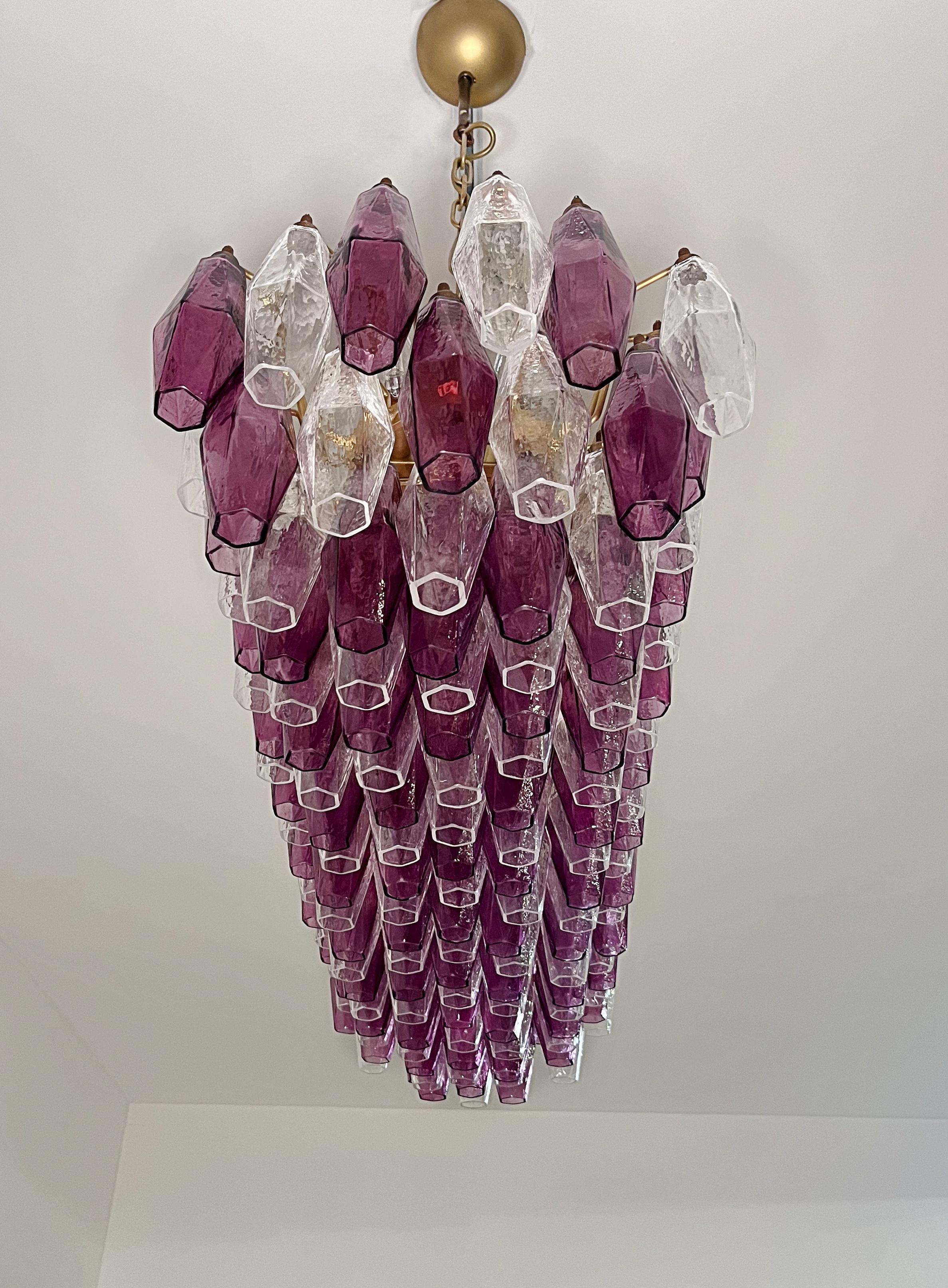Vetro soffiato Elegant Murano Poliedri Chandelier - Carlo Scarpa - 138 amethyst/clear glasses in vendita