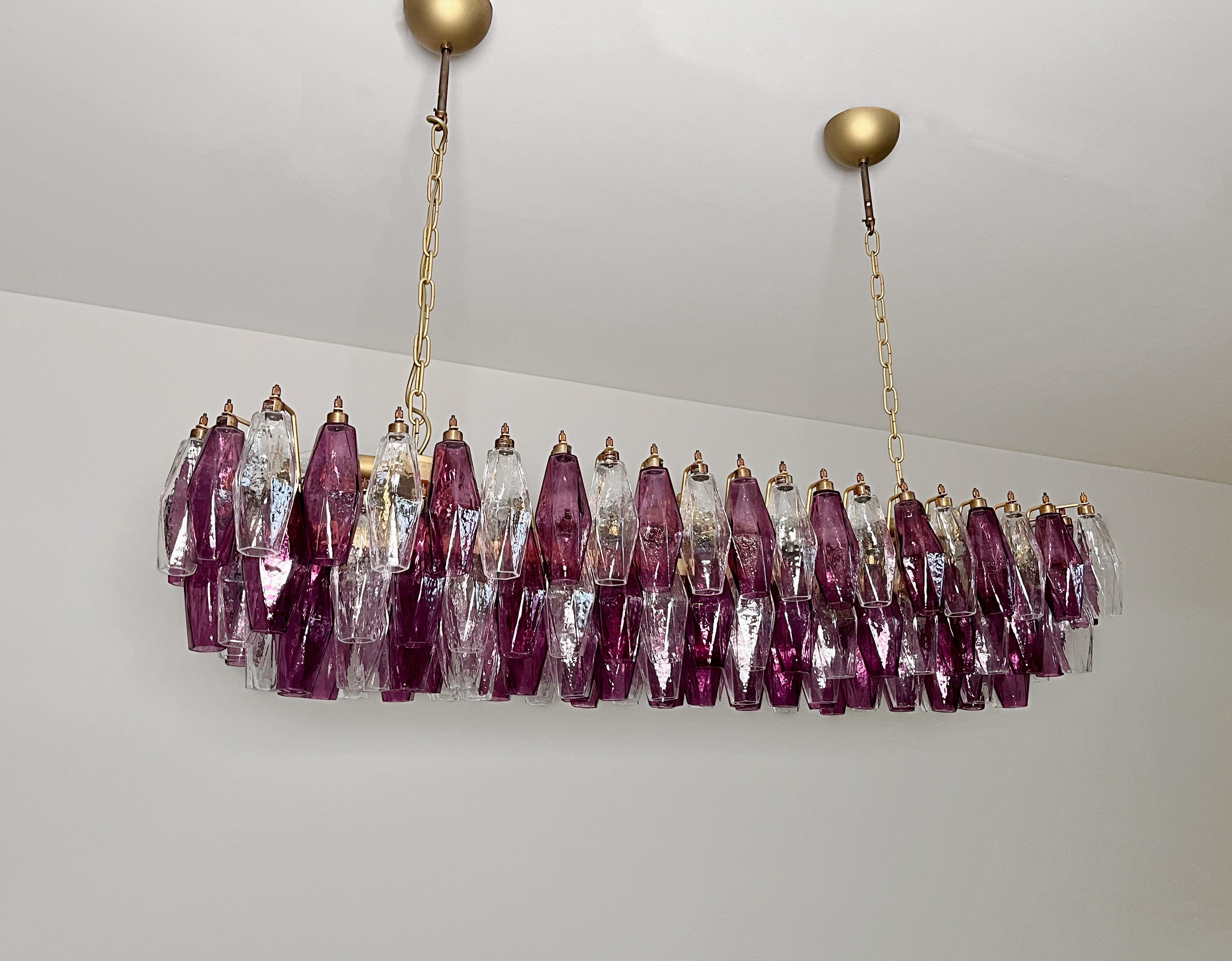 Elegant Murano Poliedri Chandelier - Carlo Scarpa - 138 amethyst/clear glasses in vendita 1