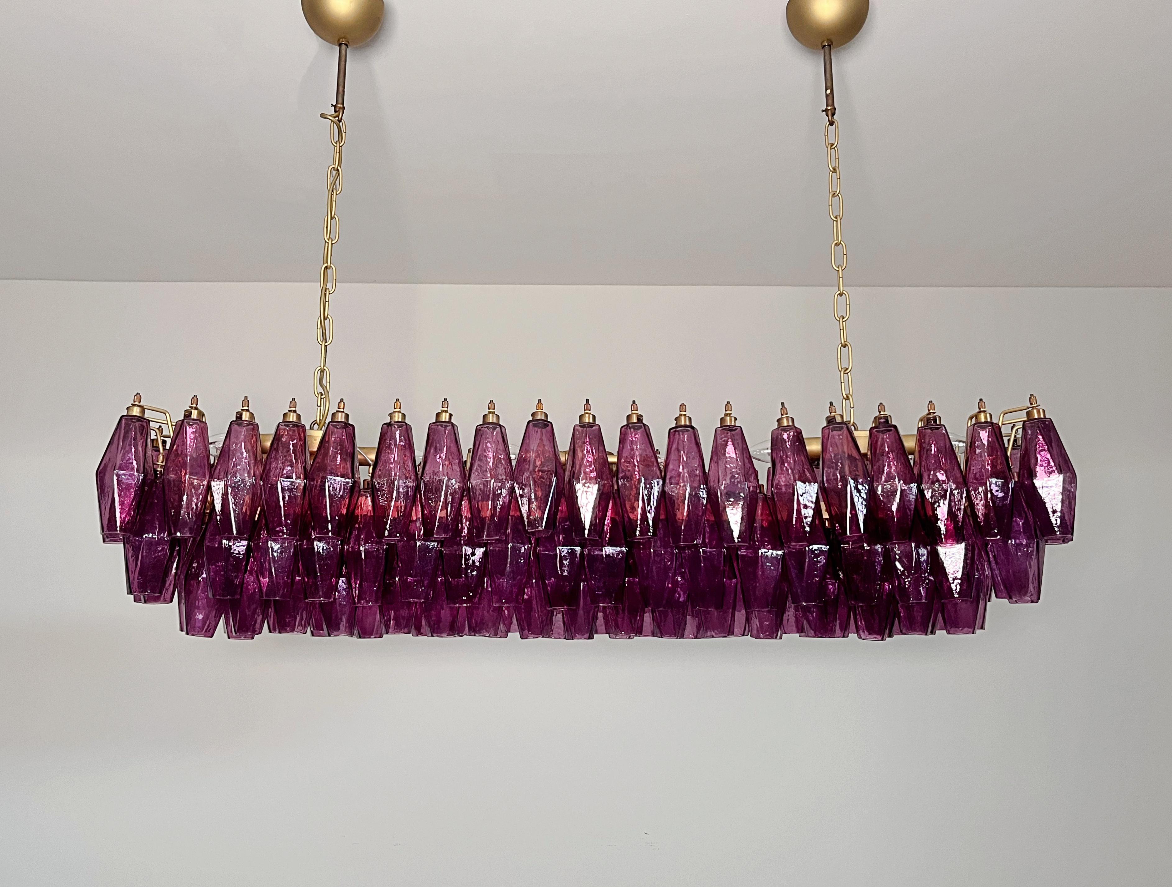 Galvanized Elegant Murano Poliedri Chandelier - Carlo Scarpa - 138 amethyst glasses