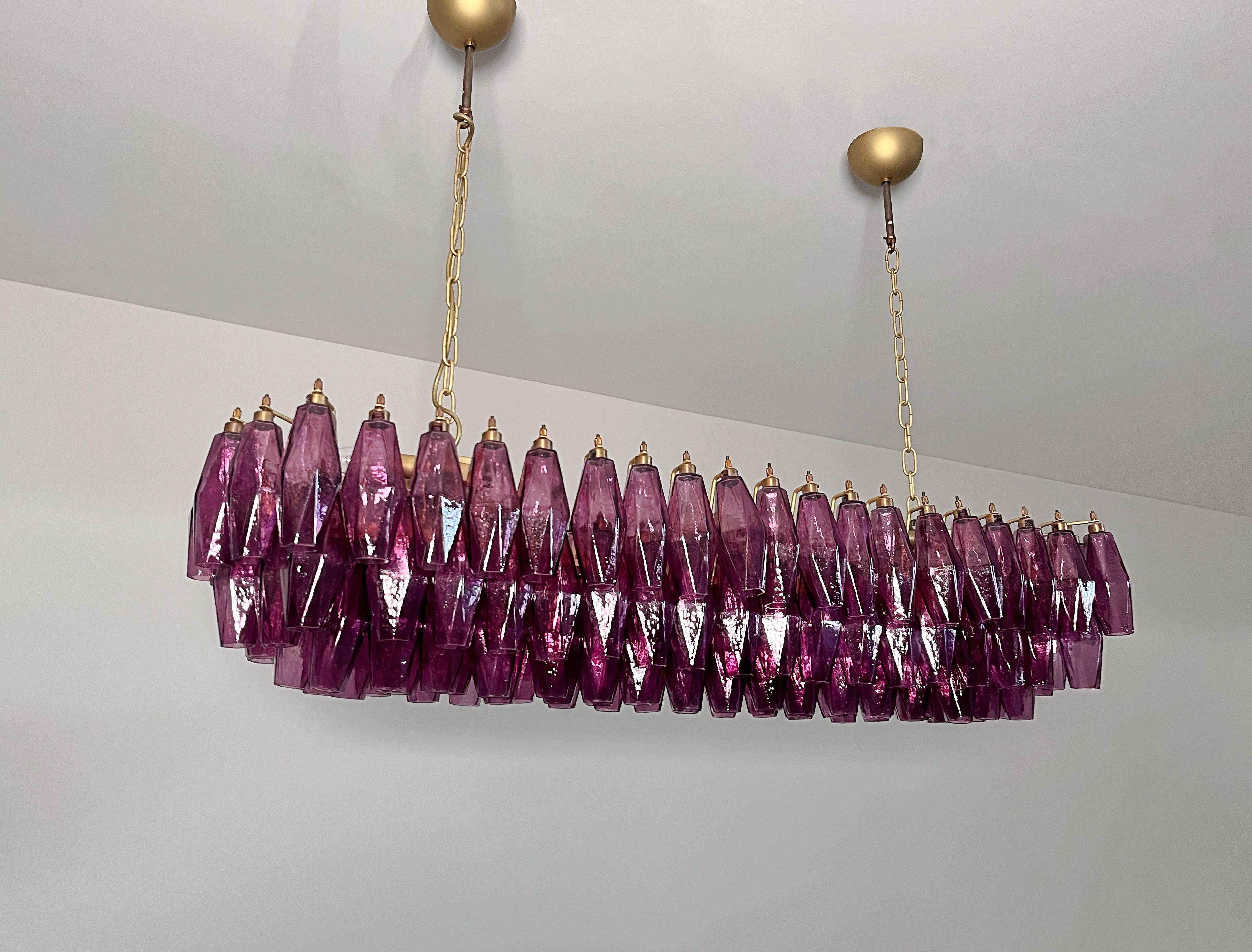 Blown Glass Elegant Murano Poliedri Chandelier - Carlo Scarpa - 138 amethyst glasses