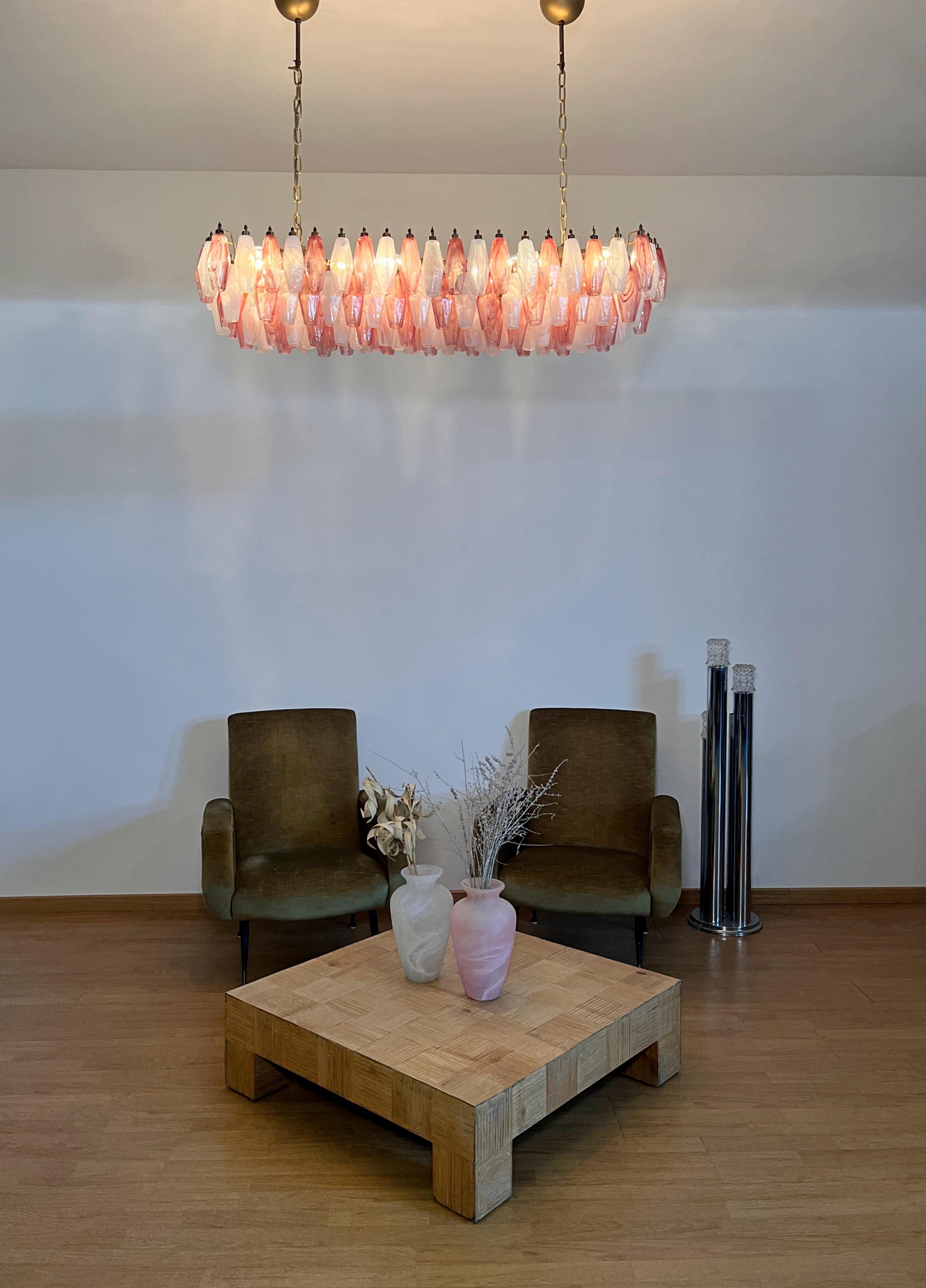 Elegant Murano Poliedri Chandelier - Carlo Scarpa - 138 pink and white alabaster in vendita 3