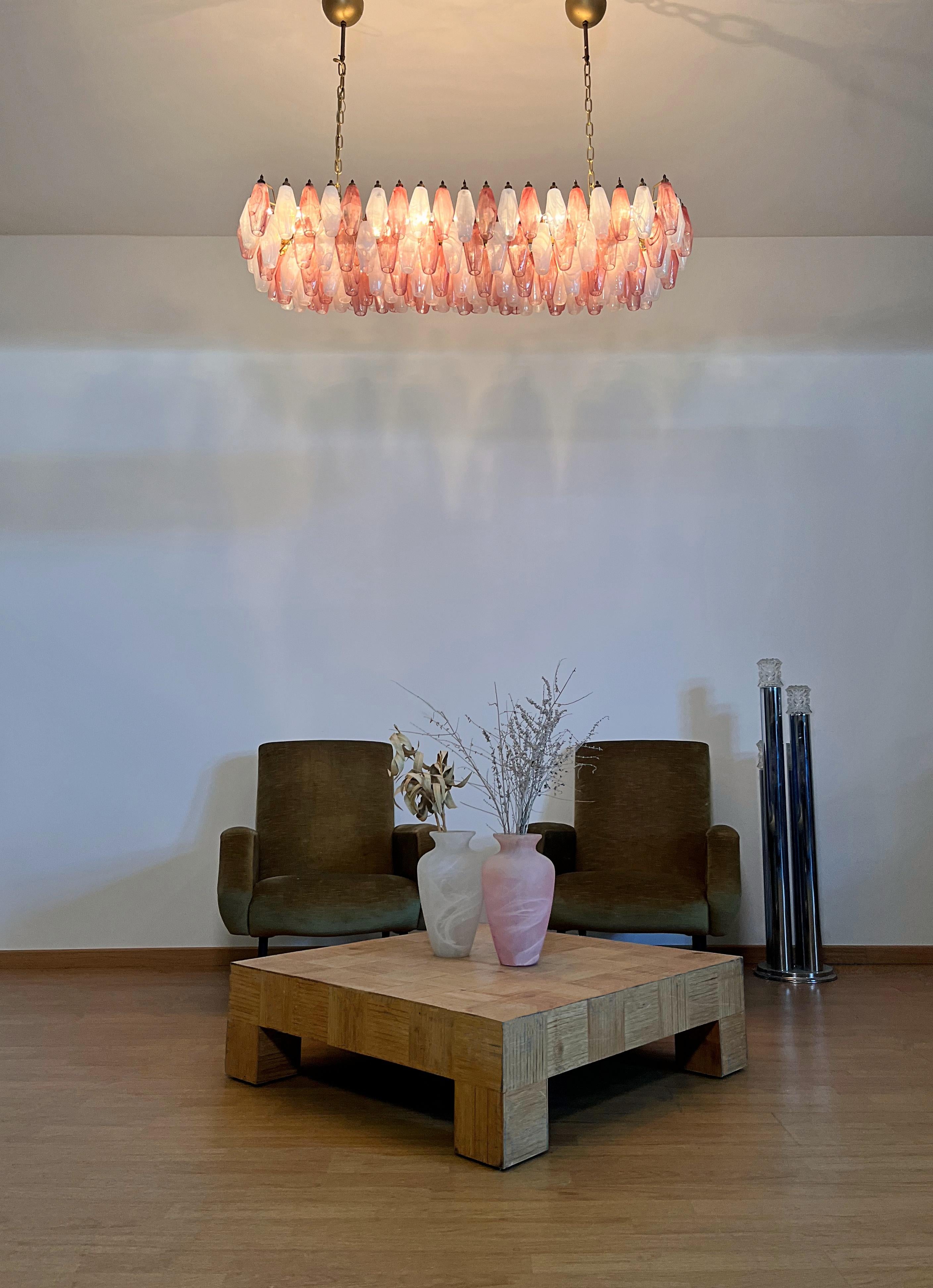 Elegant Murano Poliedri Chandelier - Carlo Scarpa - 138 pink and white alabaster in vendita 4