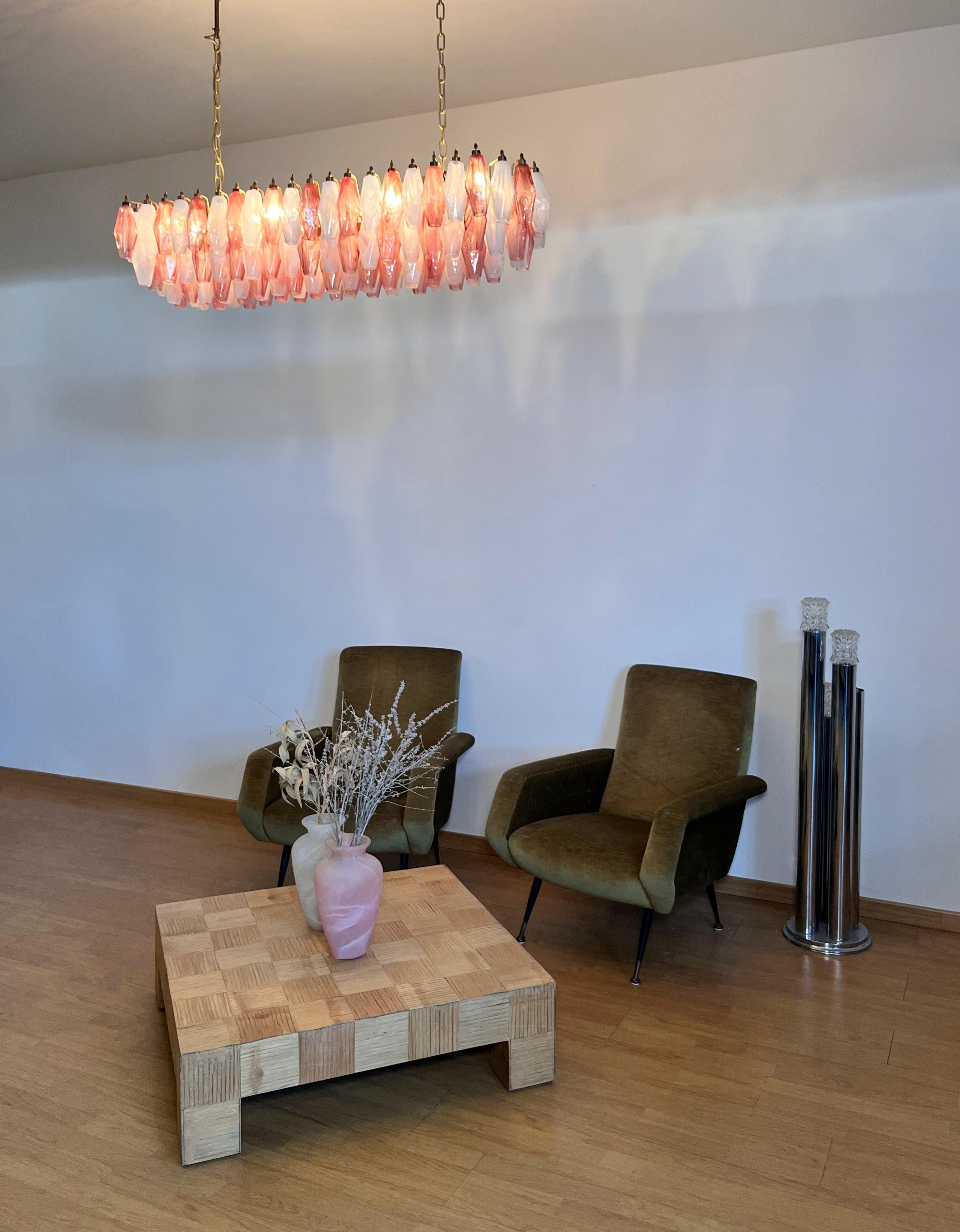Elegant Murano Poliedri Chandelier - Carlo Scarpa - 138 pink and white alabaster in vendita 5