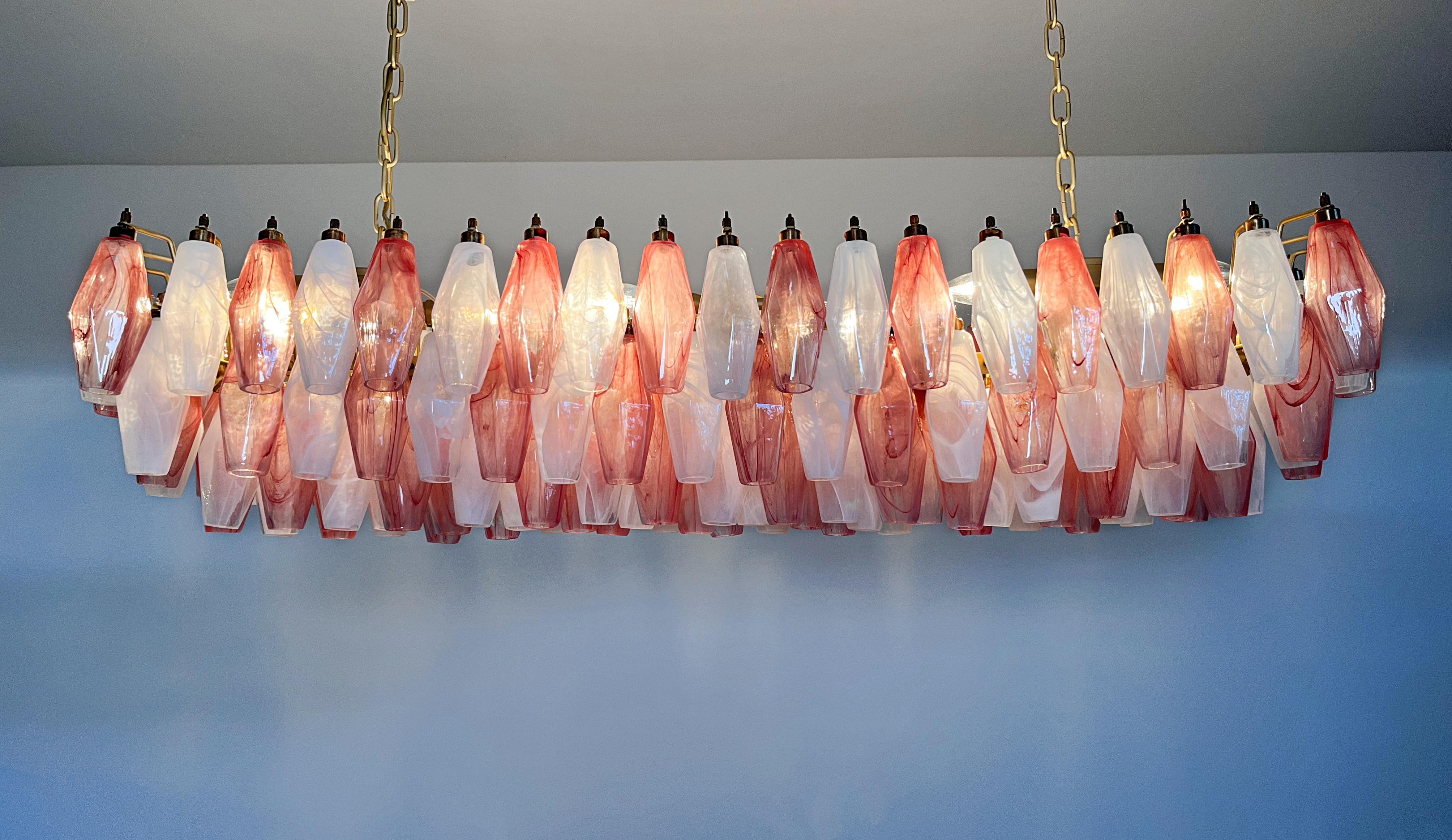 Elegant Murano Poliedri Chandelier - Carlo Scarpa - 138 pink and white alabaster in vendita 7