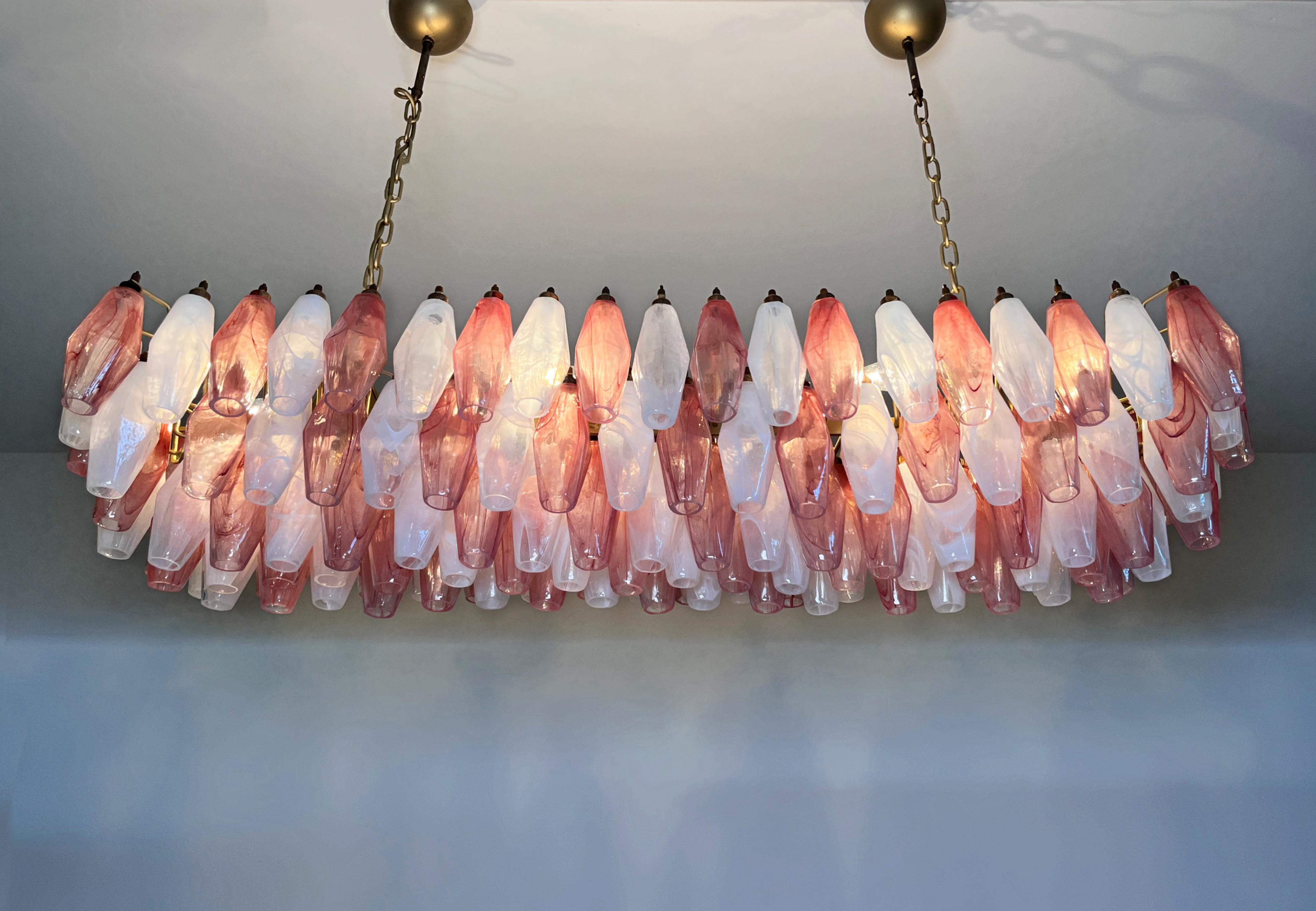 Elegant Murano Poliedri Chandelier - Carlo Scarpa - 138 pink and white alabaster in vendita 8