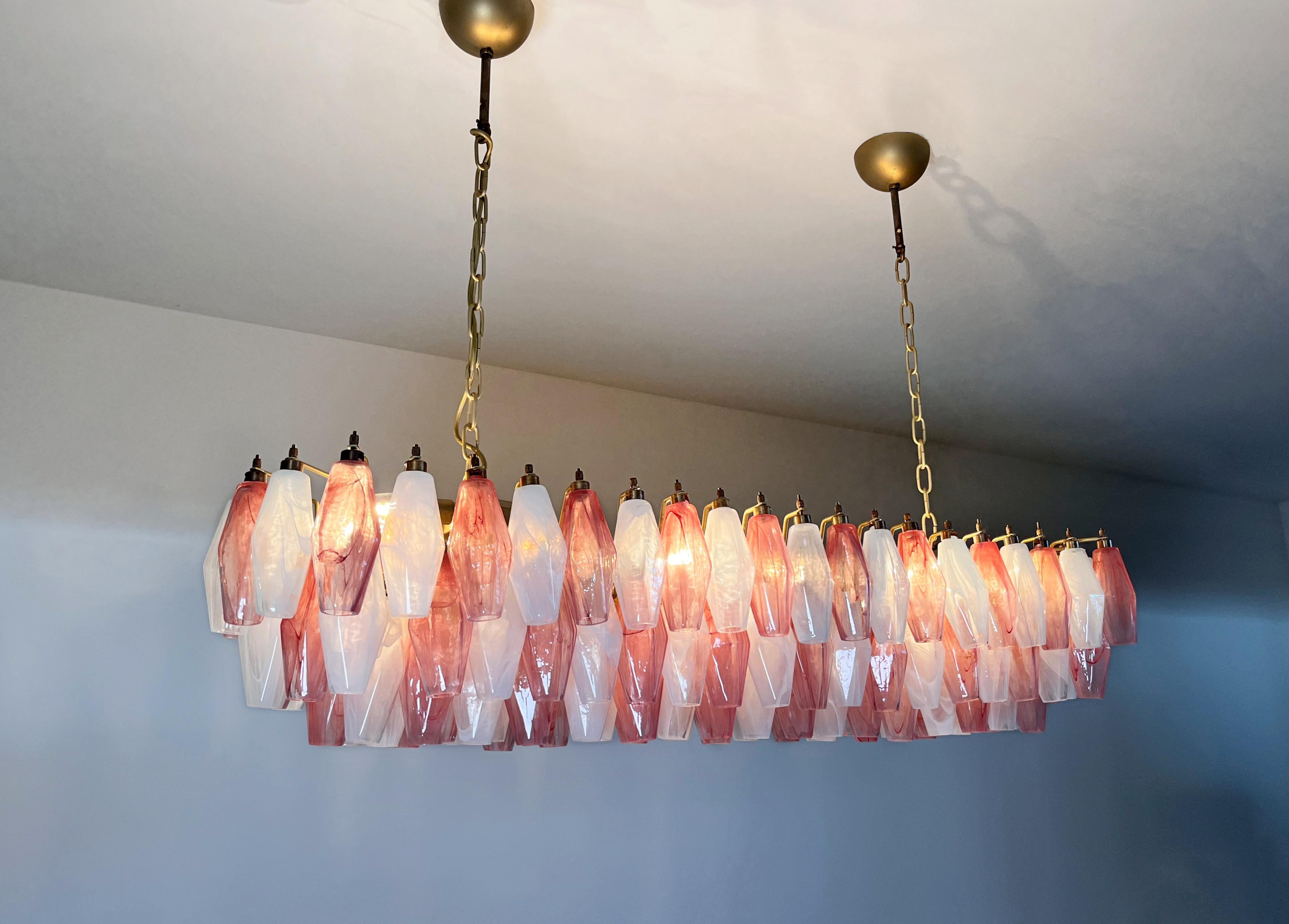 Elegant Murano Poliedri Chandelier - Carlo Scarpa - 138 pink and white alabaster in vendita 9