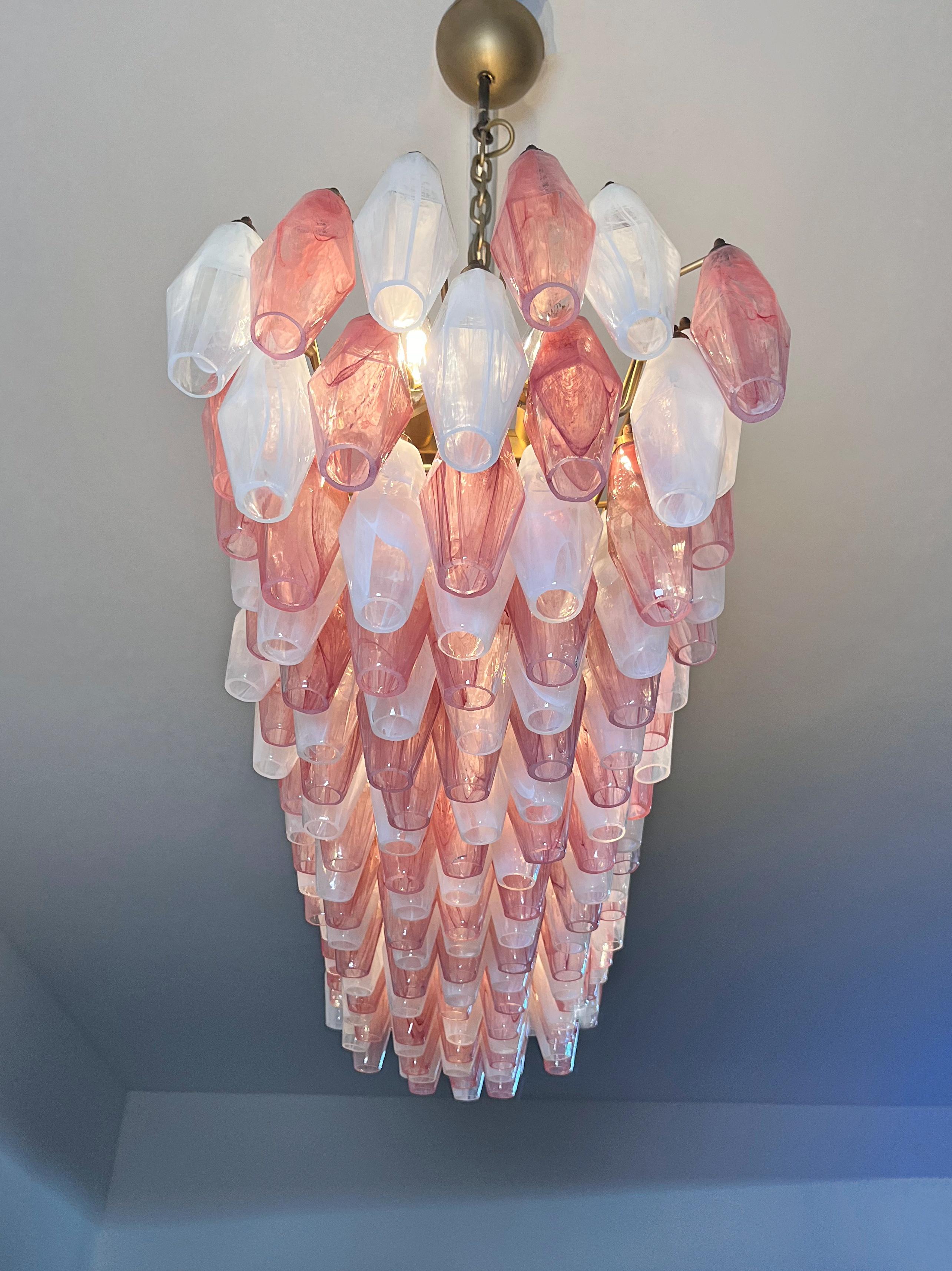 Elegant Murano Poliedri Chandelier - Carlo Scarpa - 138 pink and white alabaster in vendita 11