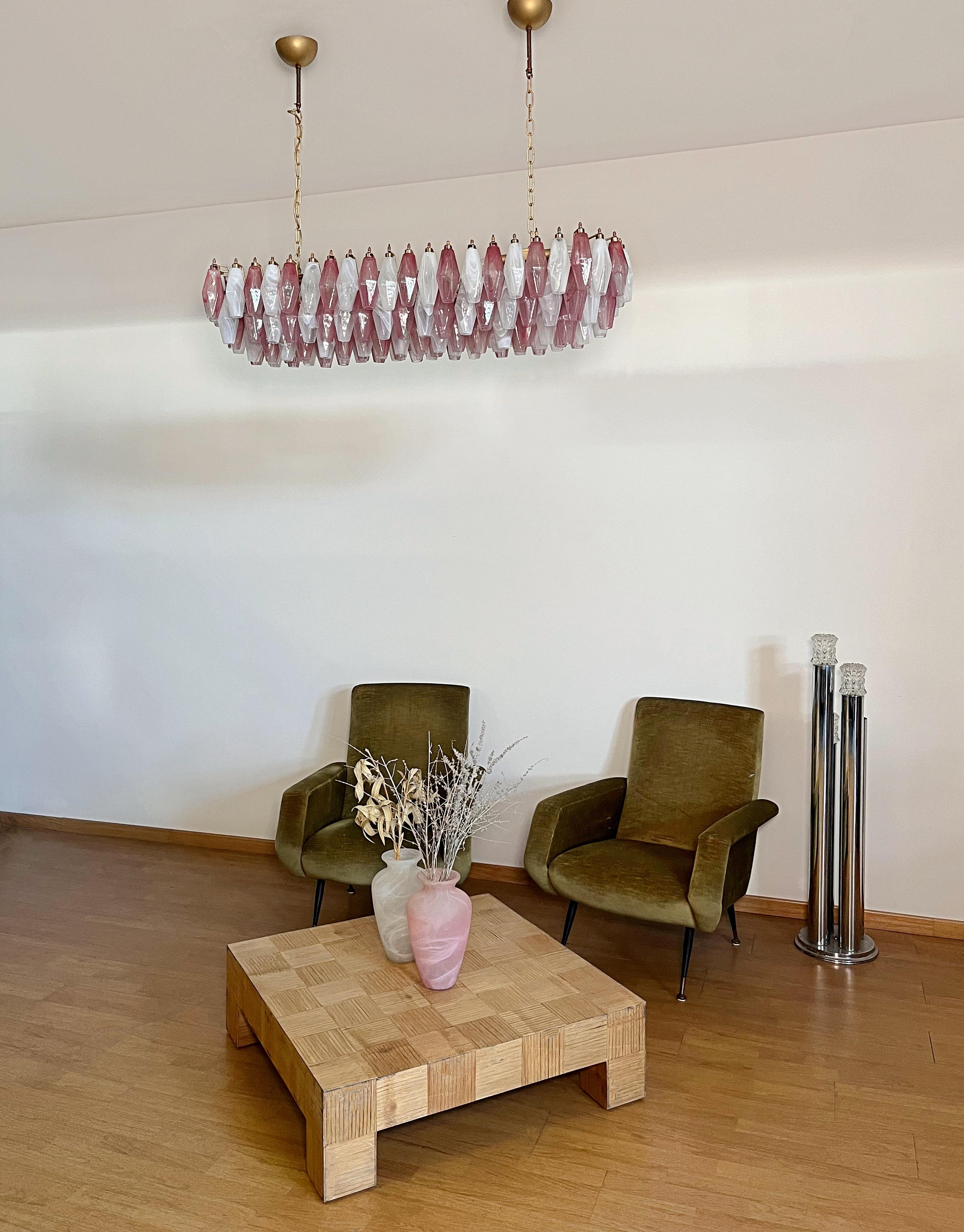 Mid-Century moderno Elegant Murano Poliedri Chandelier - Carlo Scarpa - 138 pink and white alabaster in vendita