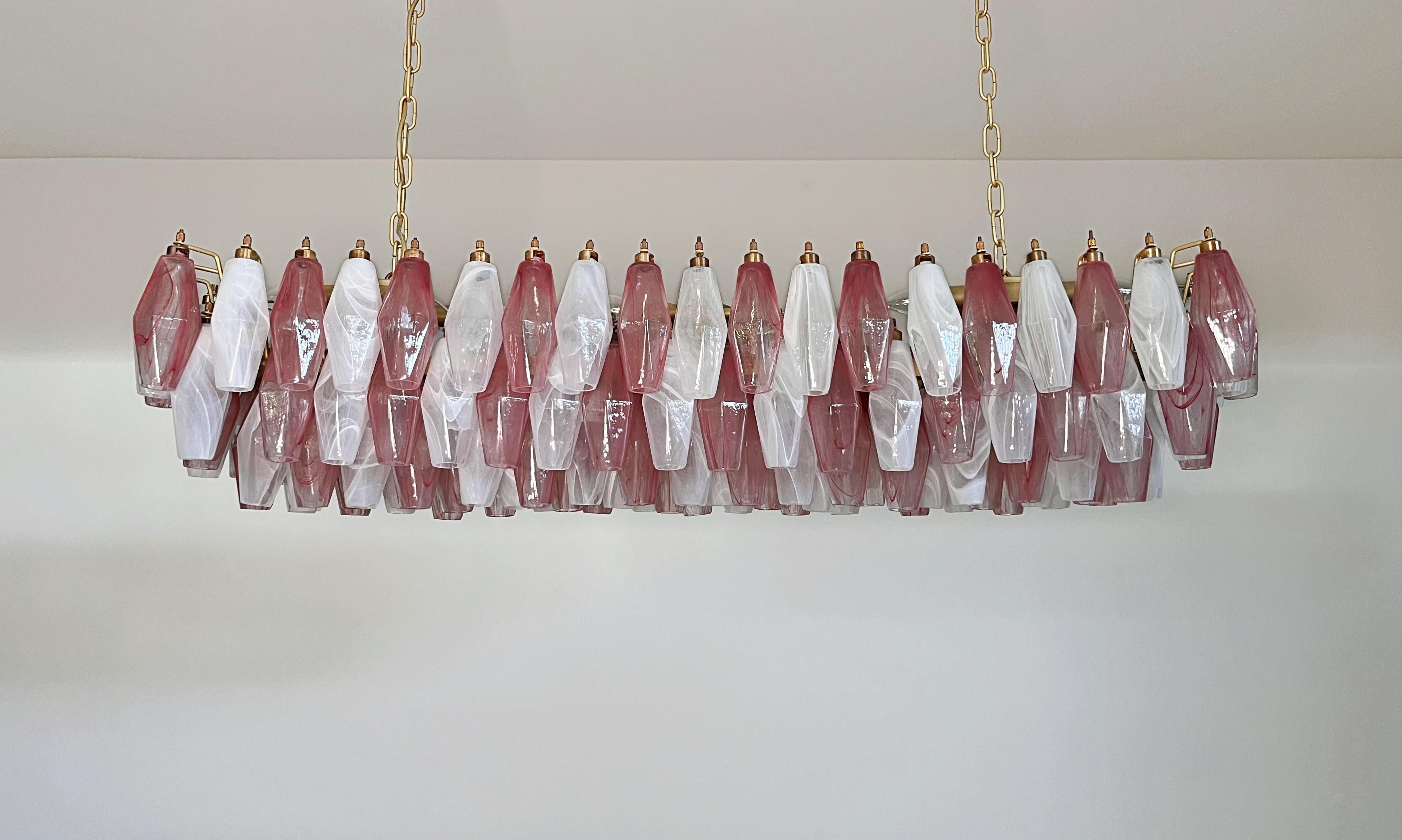 Galvanizzato Elegant Murano Poliedri Chandelier - Carlo Scarpa - 138 pink and white alabaster in vendita