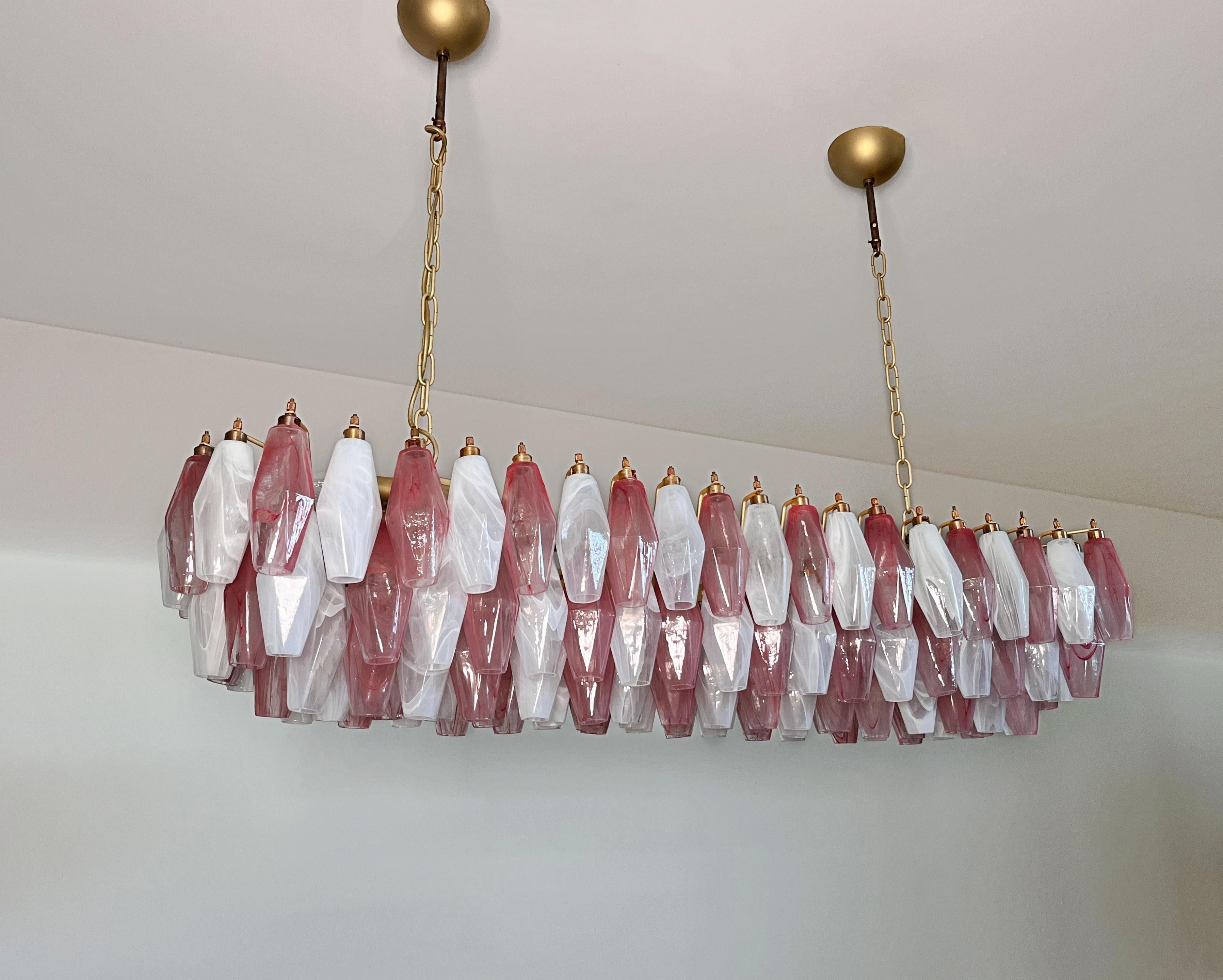 20th Century Elegant Murano Poliedri Chandelier - Carlo Scarpa - 138 pink and white alabaster in vendita
