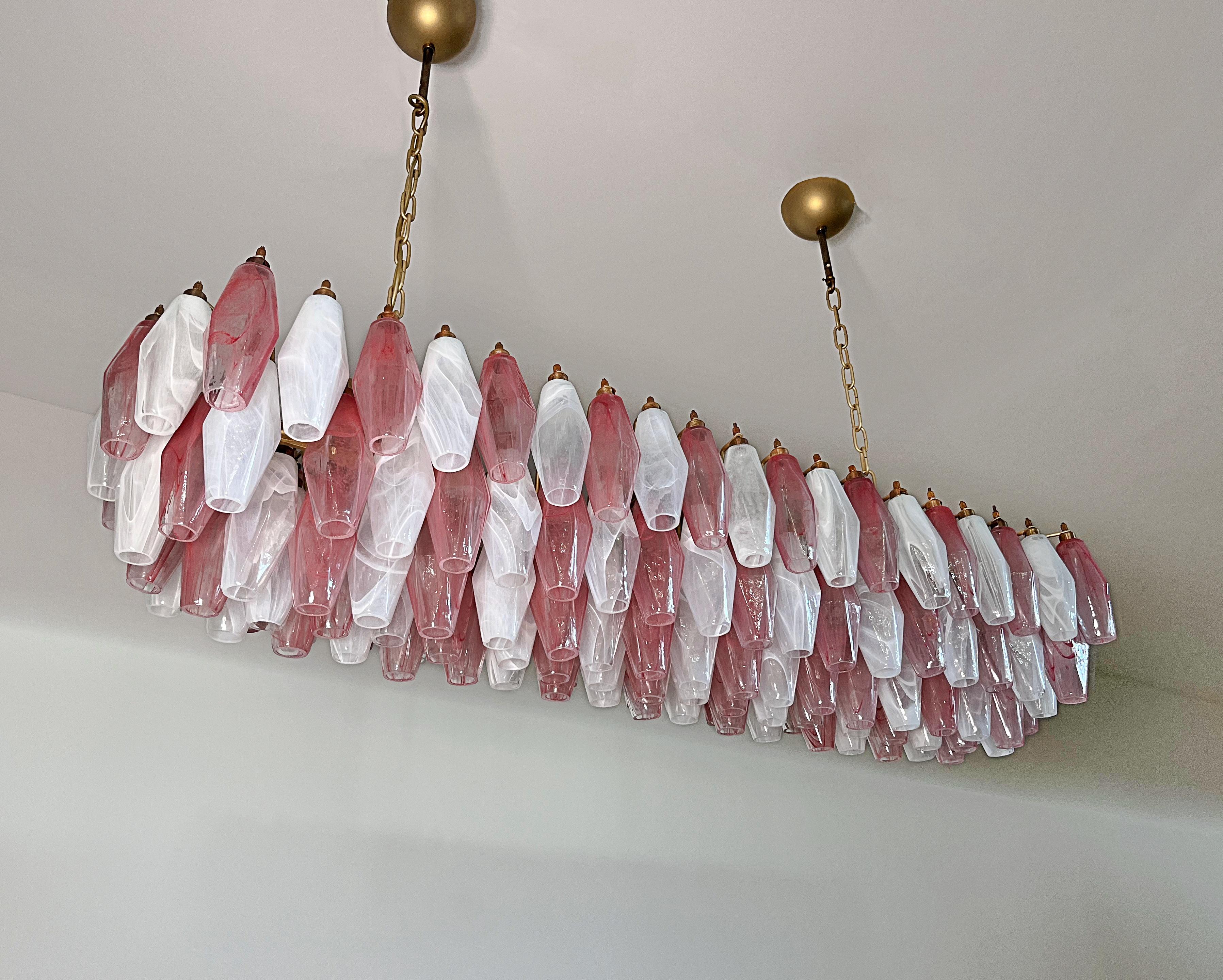 Vetro soffiato Elegant Murano Poliedri Chandelier - Carlo Scarpa - 138 pink and white alabaster in vendita