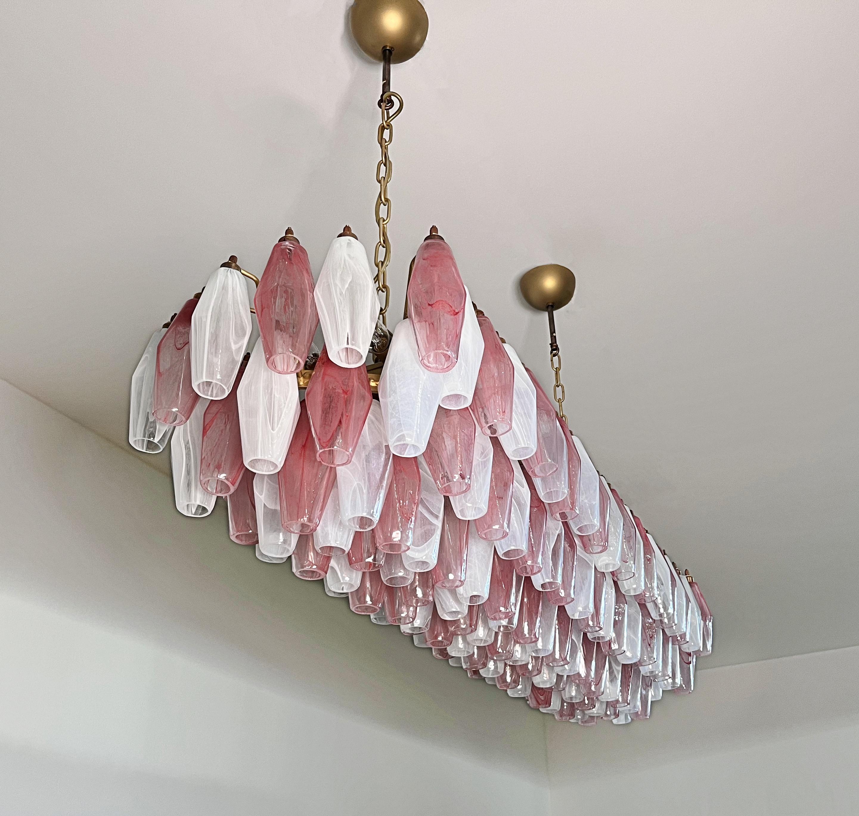 Elegant Murano Poliedri Chandelier - Carlo Scarpa - 138 pink and white alabaster in vendita 1