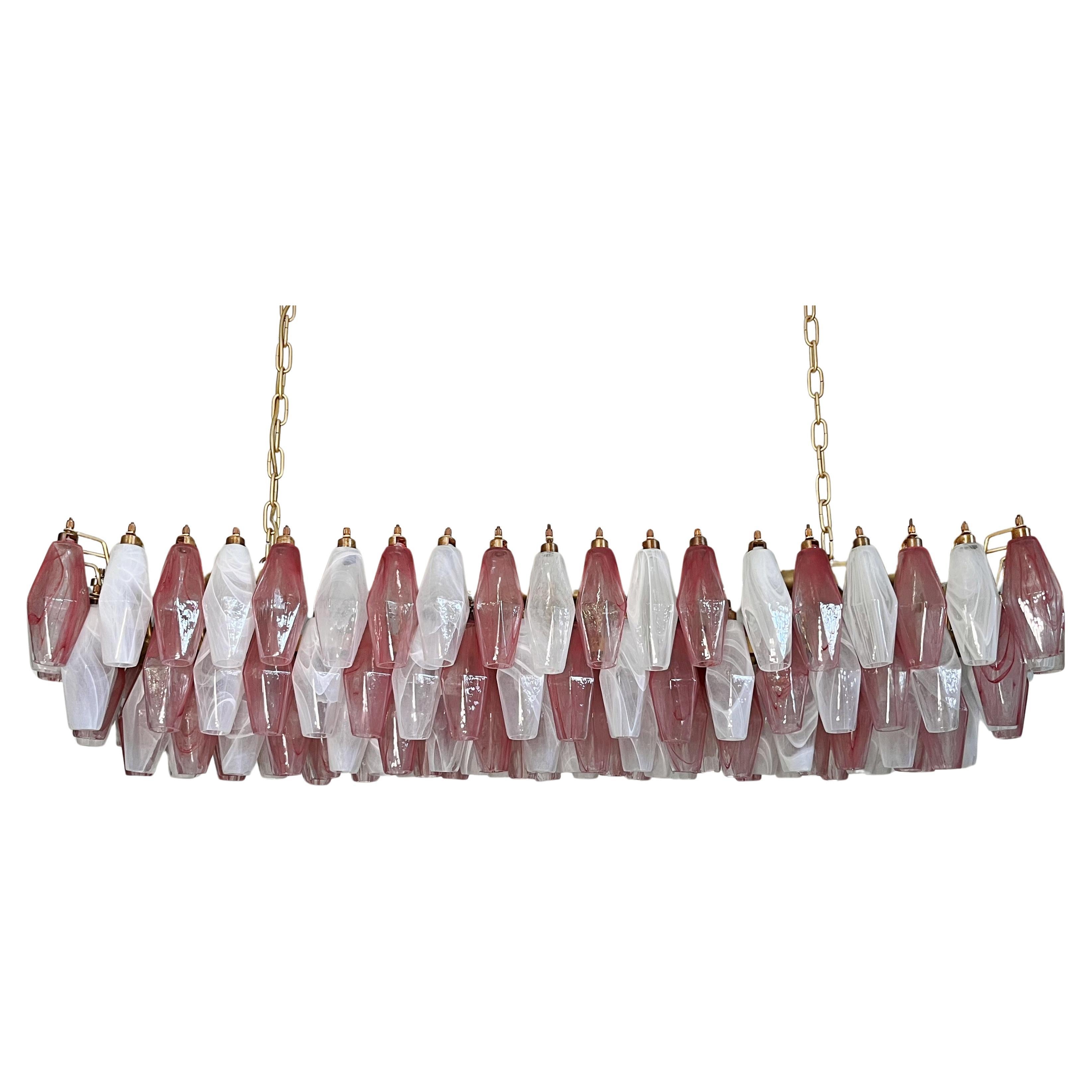 Elégant lustre Murano Poliedri - Carlo Scarpa - 138 albâtre rose et blanc