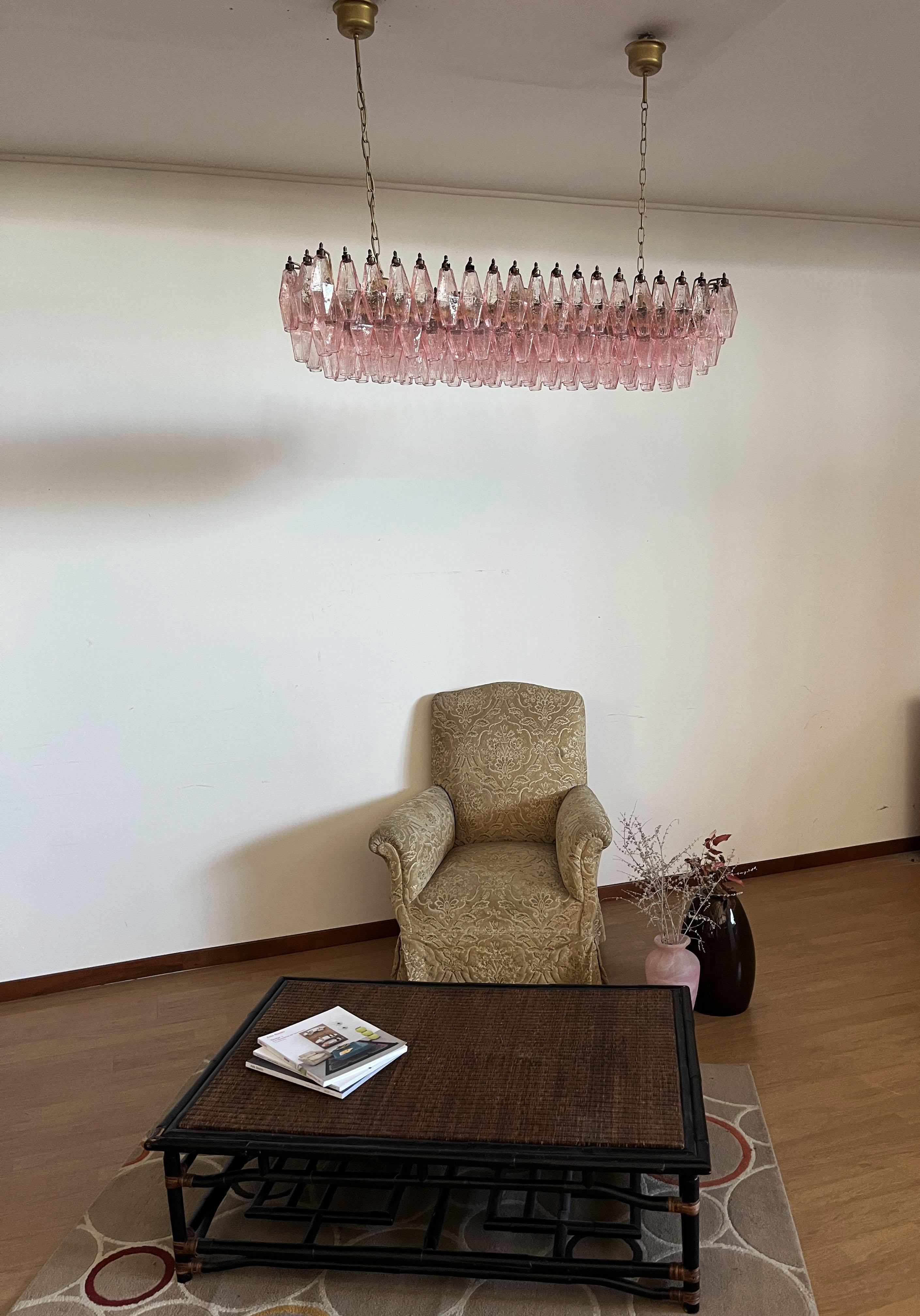 Elegant Murano Poliedri Chandelier, Carlo Scarpa, 138 Pink Glasses 4