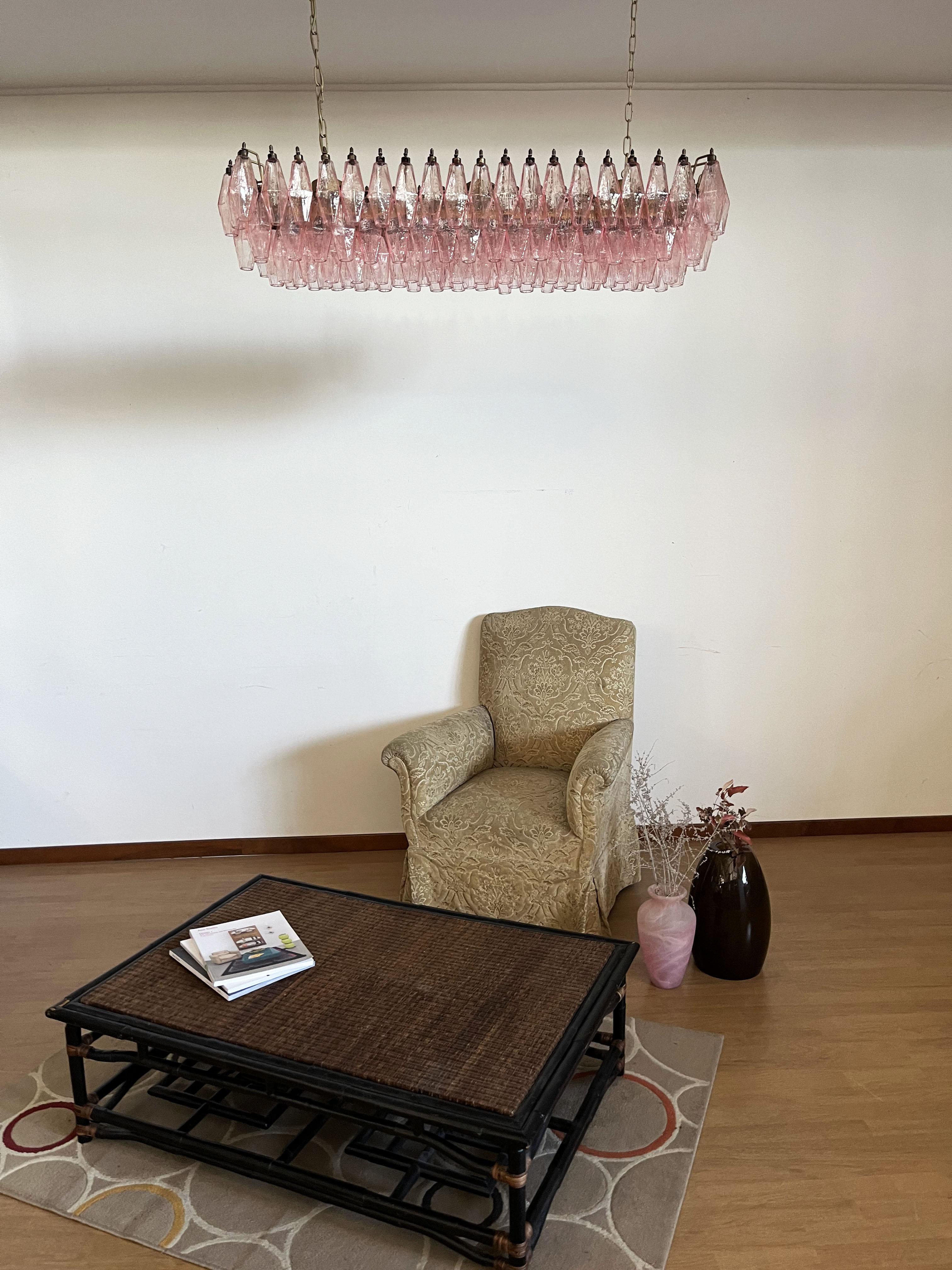 Elegant Murano Poliedri Chandelier, Carlo Scarpa, 138 Pink Glasses 5