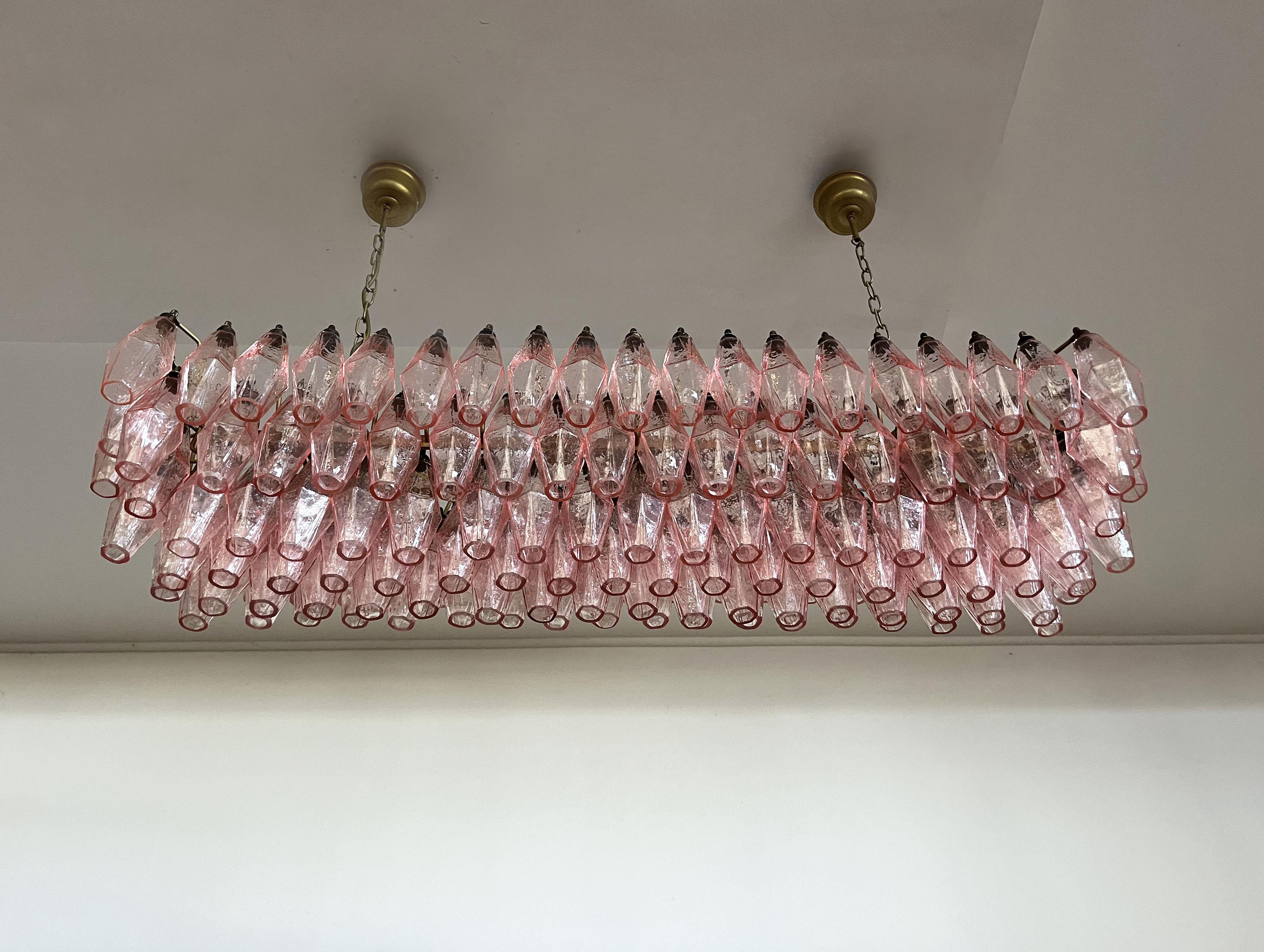 Elegant Murano Poliedri Chandelier, Carlo Scarpa, 138 Pink Glasses 7