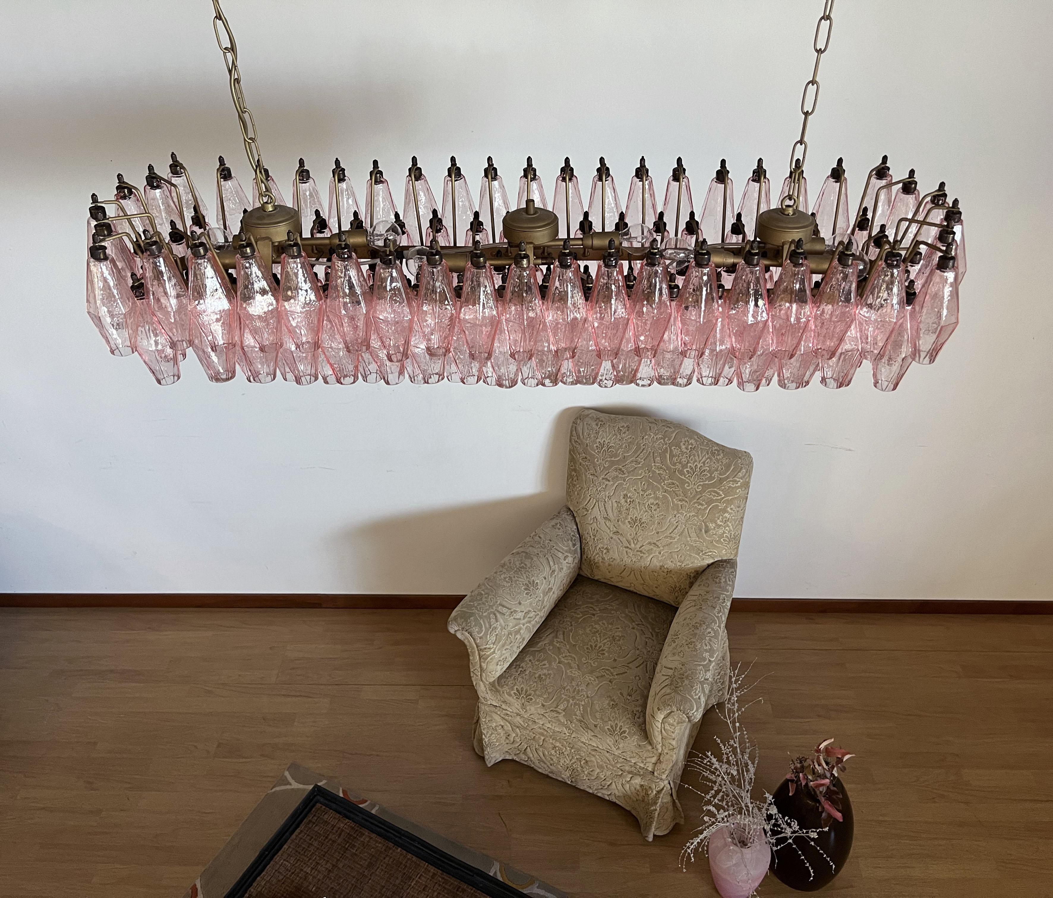 Elegant Murano Poliedri Chandelier, Carlo Scarpa, 138 Pink Glasses 8