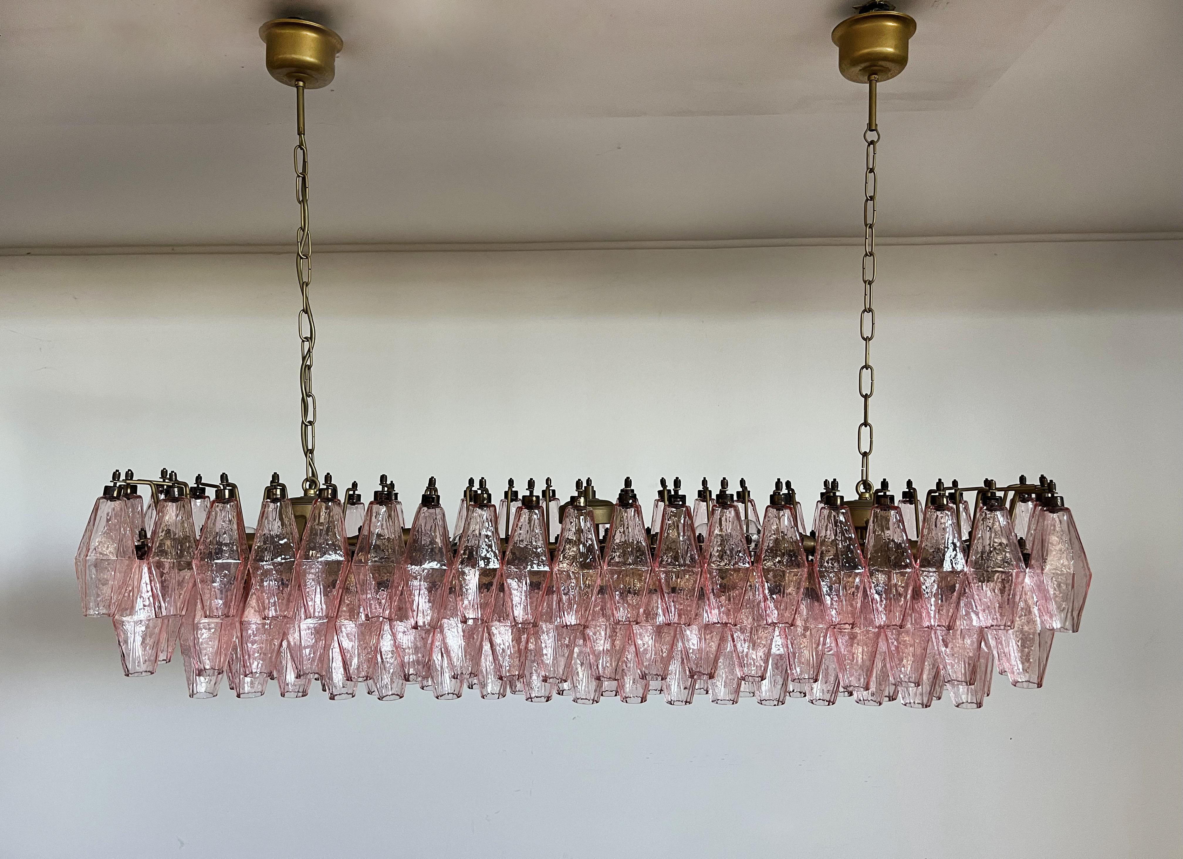 Elegant Murano Poliedri Chandelier, Carlo Scarpa, 138 Pink Glasses 9