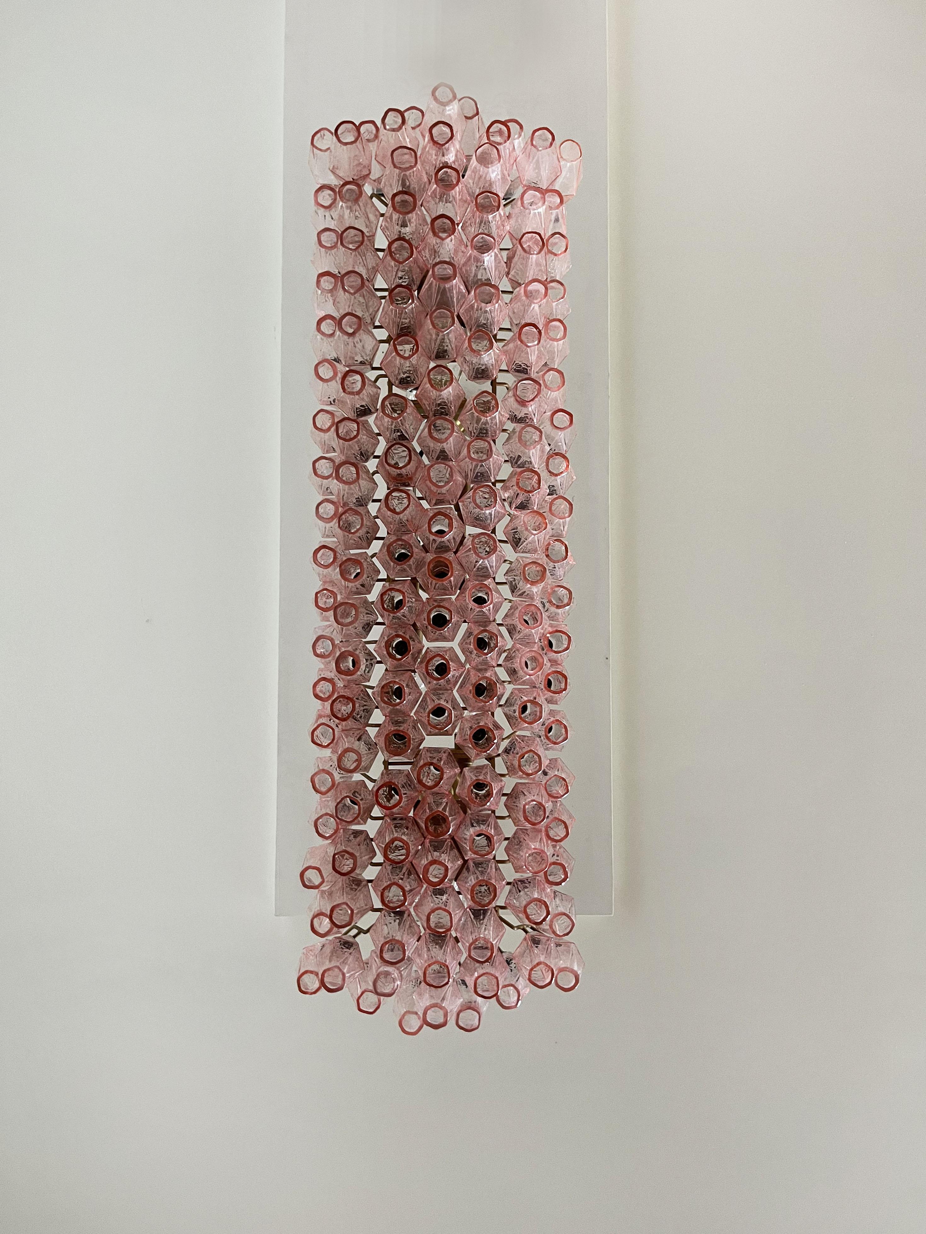 Elegant Murano Poliedri Chandelier, Carlo Scarpa, 138 Pink Glasses For Sale 9