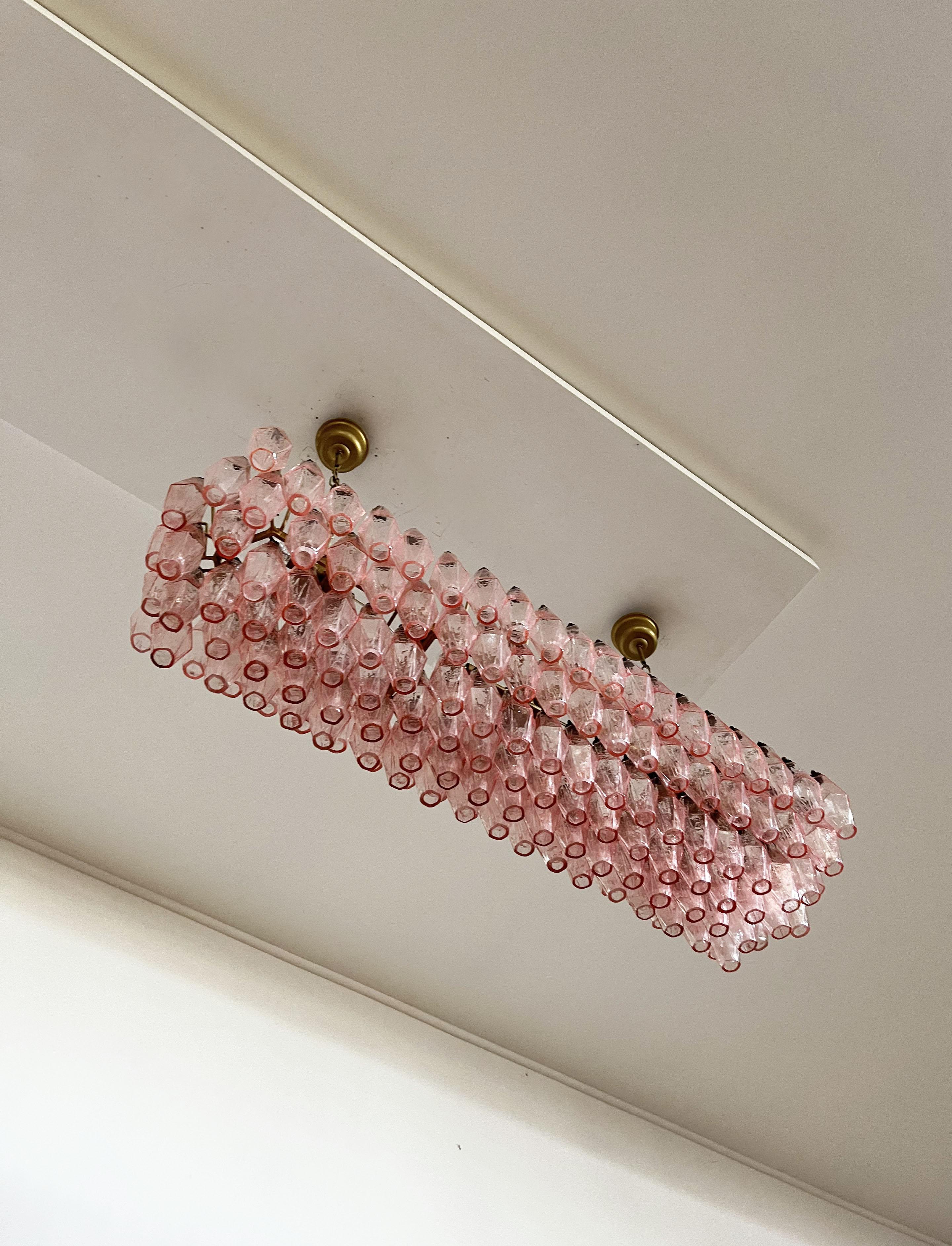 Elegant Murano Poliedri Chandelier, Carlo Scarpa, 138 Pink Glasses 11