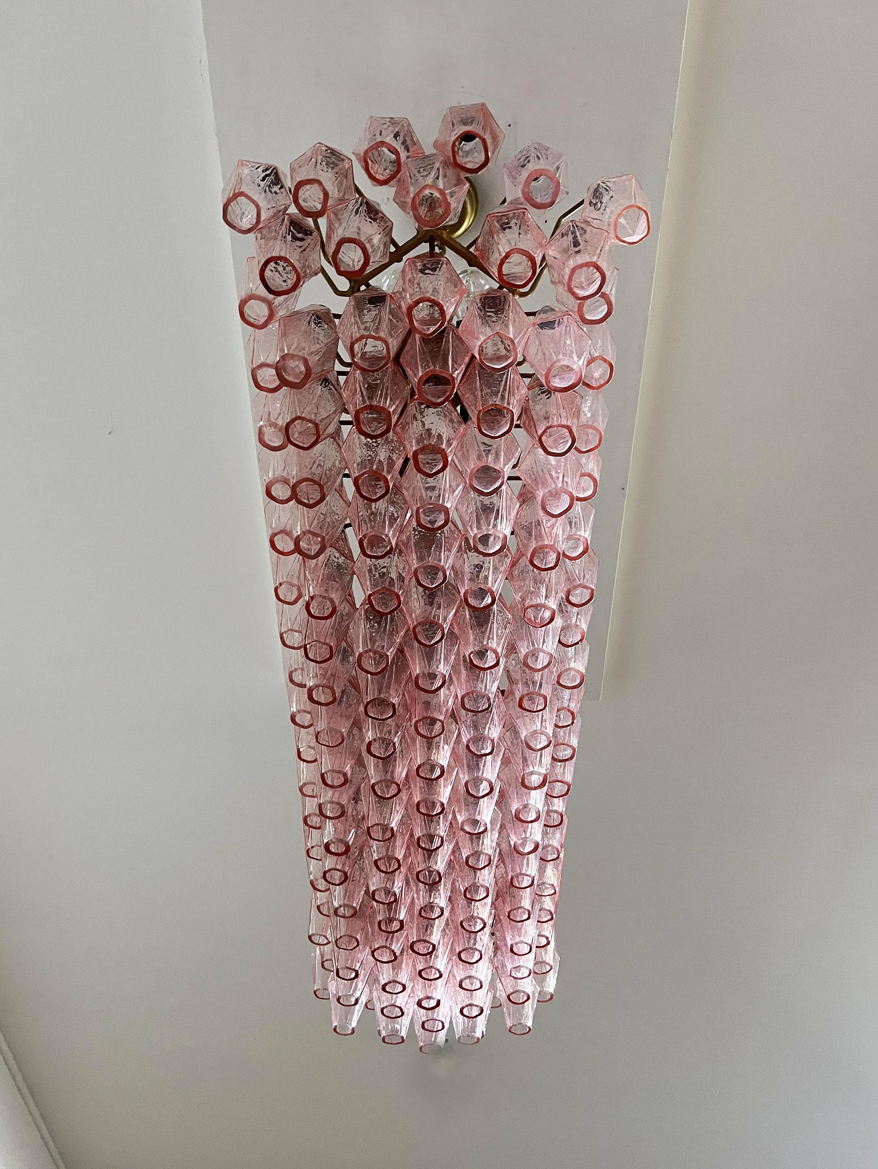 Elegant Murano Poliedri Chandelier, Carlo Scarpa, 138 Pink Glasses For Sale 12