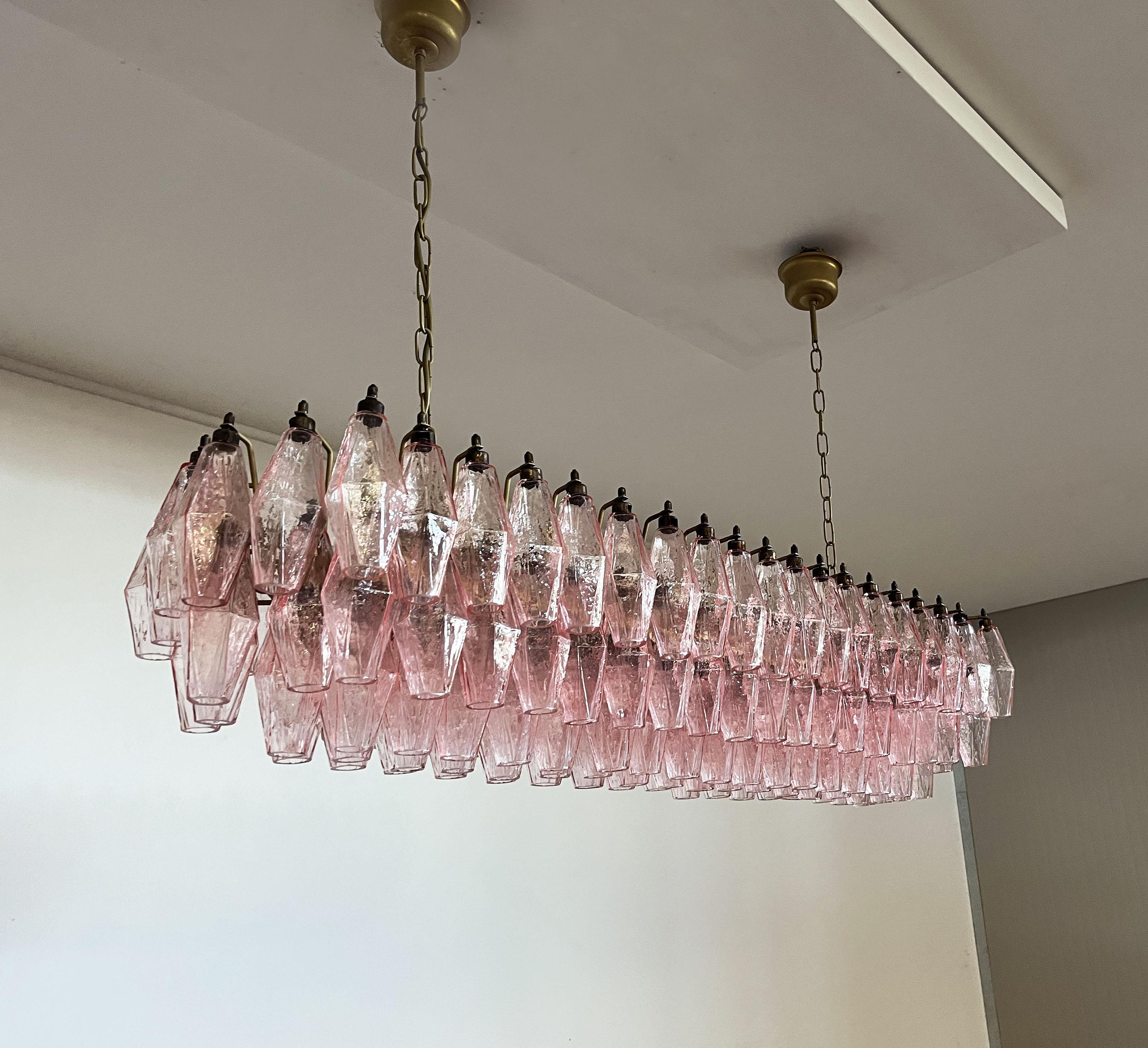 Galvanized Elegant Murano Poliedri Chandelier, Carlo Scarpa, 138 Pink Glasses For Sale