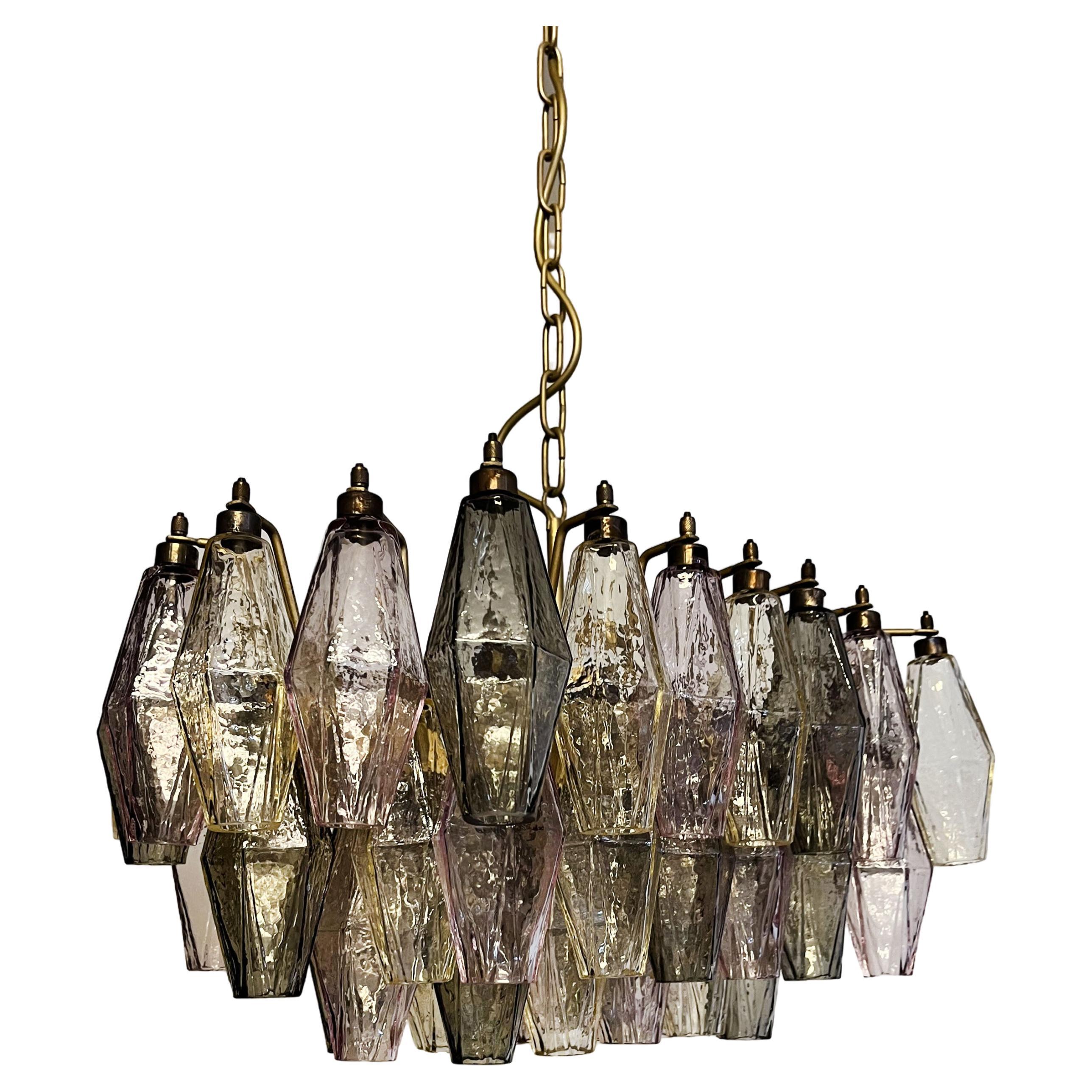 Elegant Murano Poliedri Chandelier Carlo Scarpa 56 Multicolored Glasses For Sale