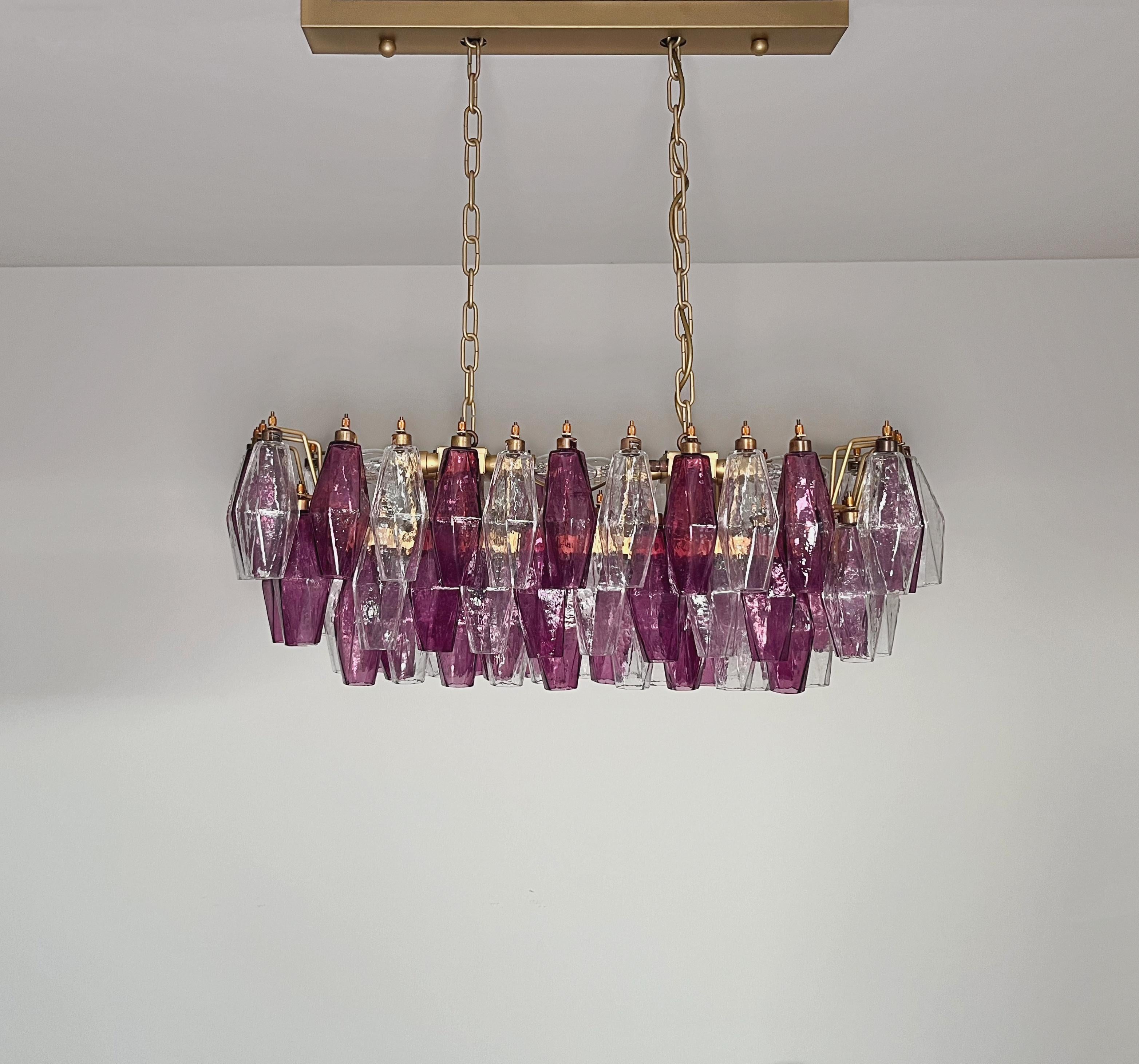 Elegant Murano Poliedri Chandelier - Carlo Scarpa - 84 amethyst  and clear glass in vendita 2