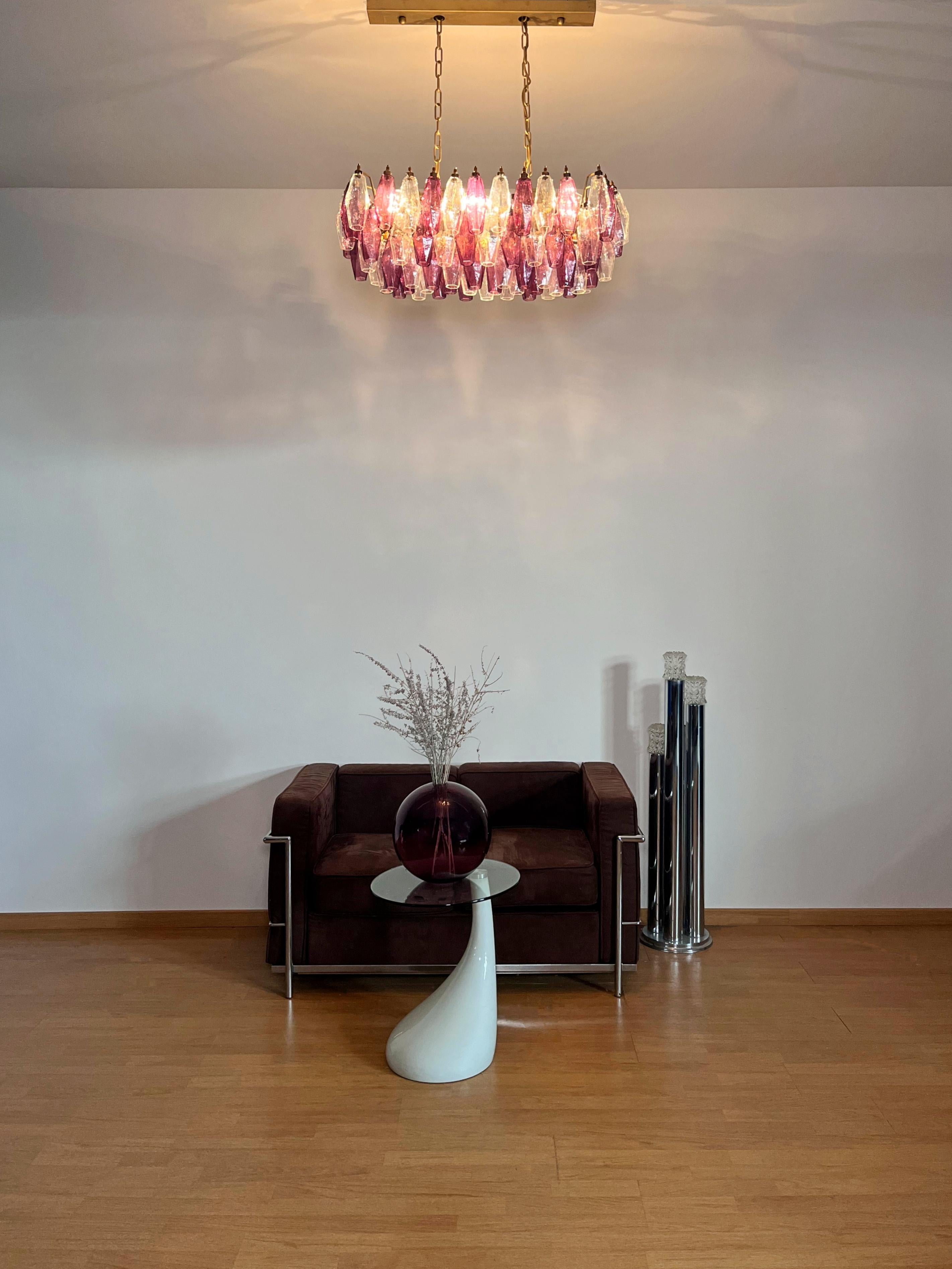 Elegant Murano Poliedri Chandelier - Carlo Scarpa - 84 amethyst  and clear glass in vendita 3