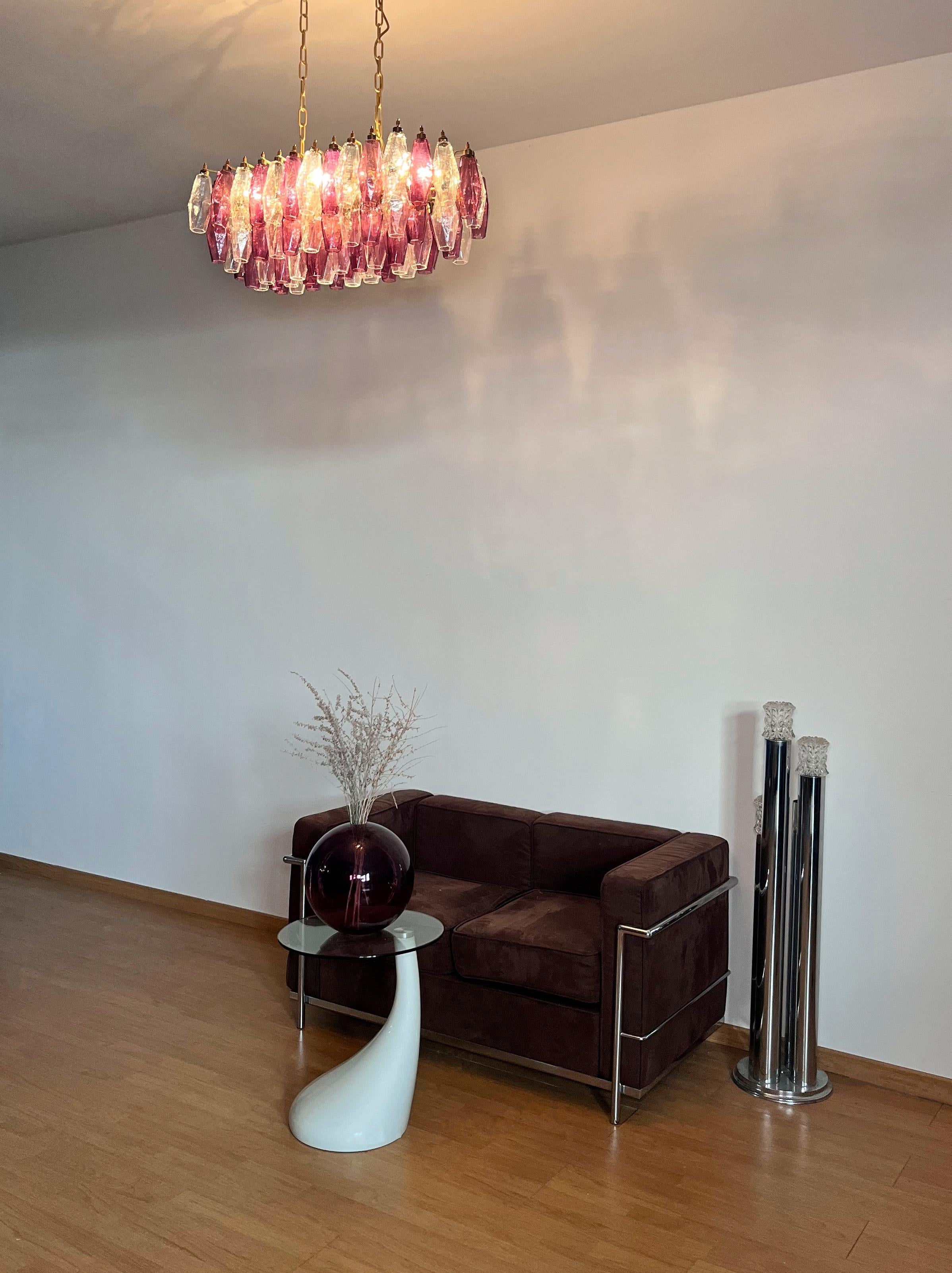 Elegant Murano Poliedri Chandelier - Carlo Scarpa - 84 amethyst  and clear glass in vendita 4