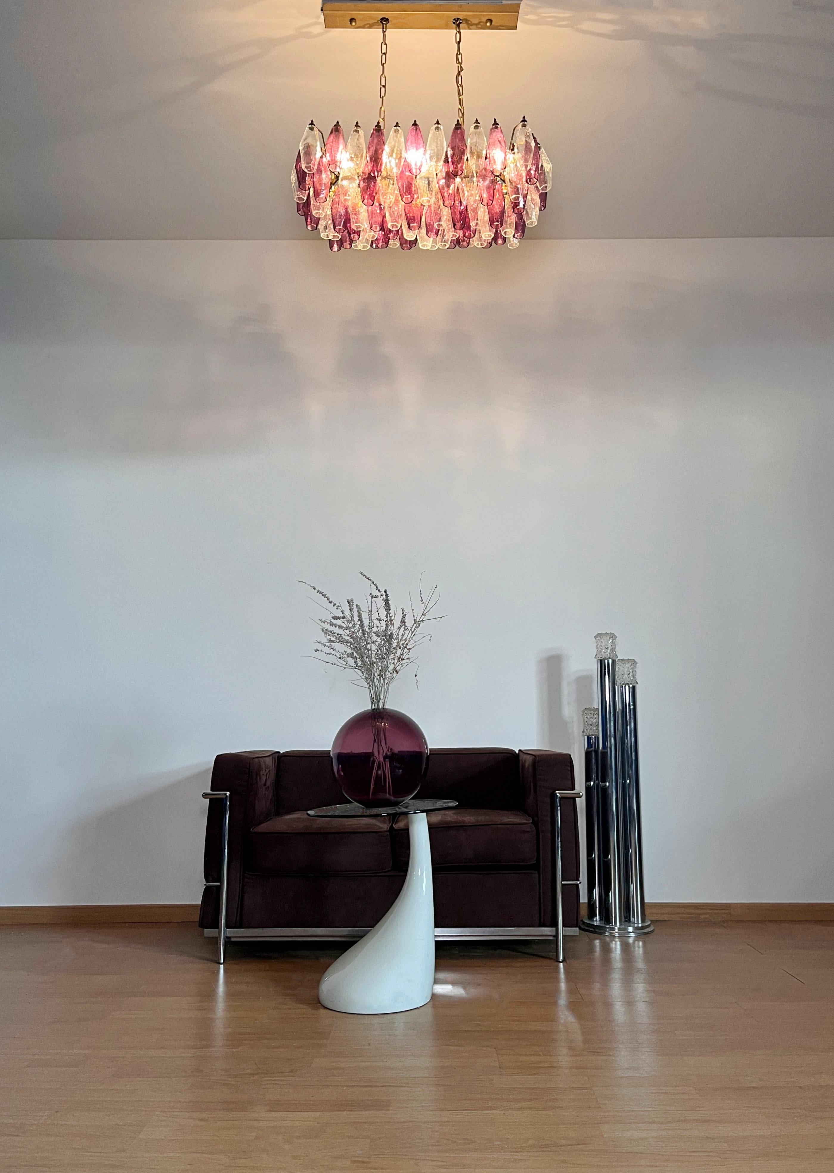 Elegant Murano Poliedri Chandelier - Carlo Scarpa - 84 amethyst  and clear glass in vendita 5