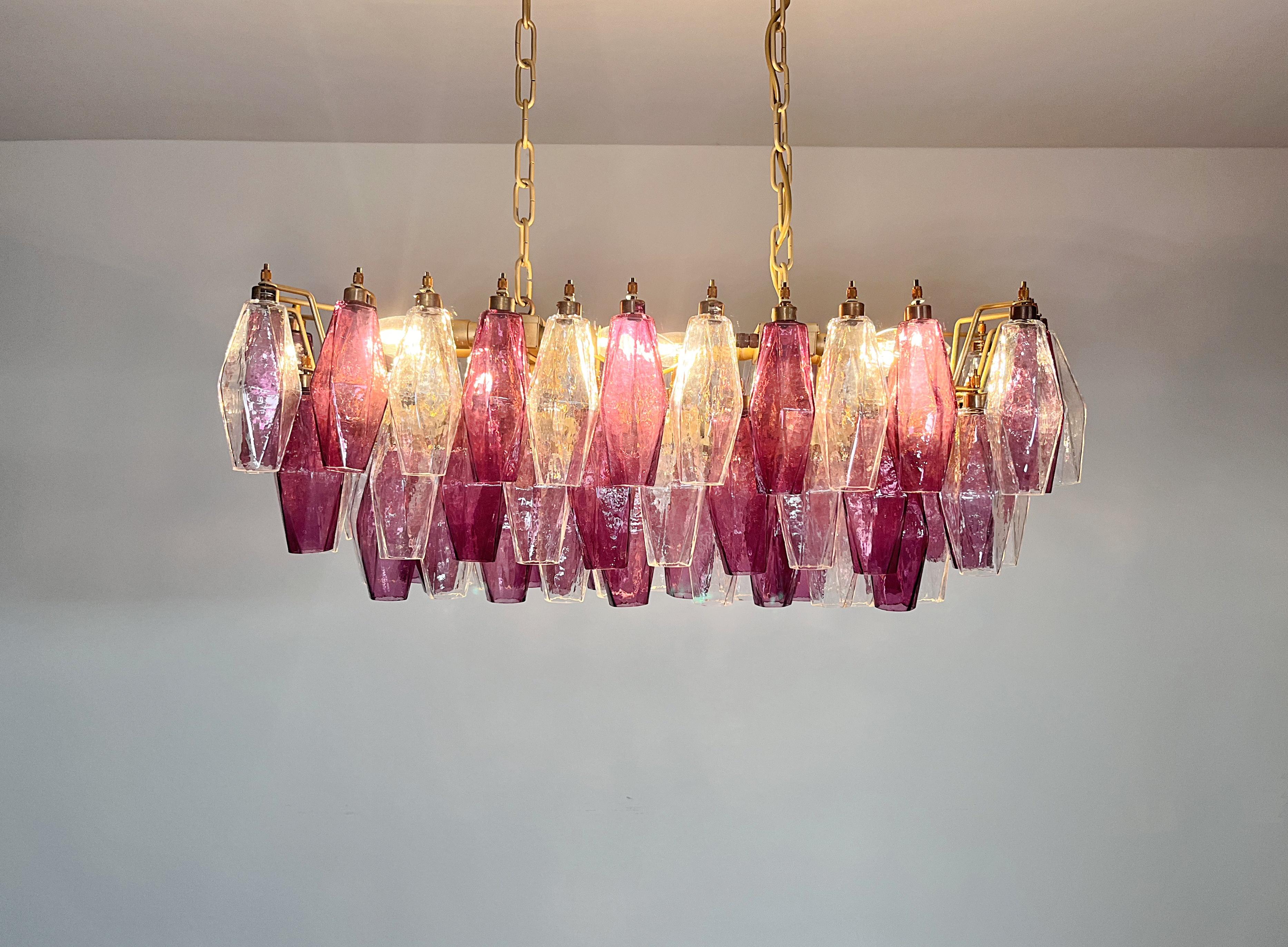 Elegant Murano Poliedri Chandelier - Carlo Scarpa - 84 amethyst  and clear glass in vendita 6