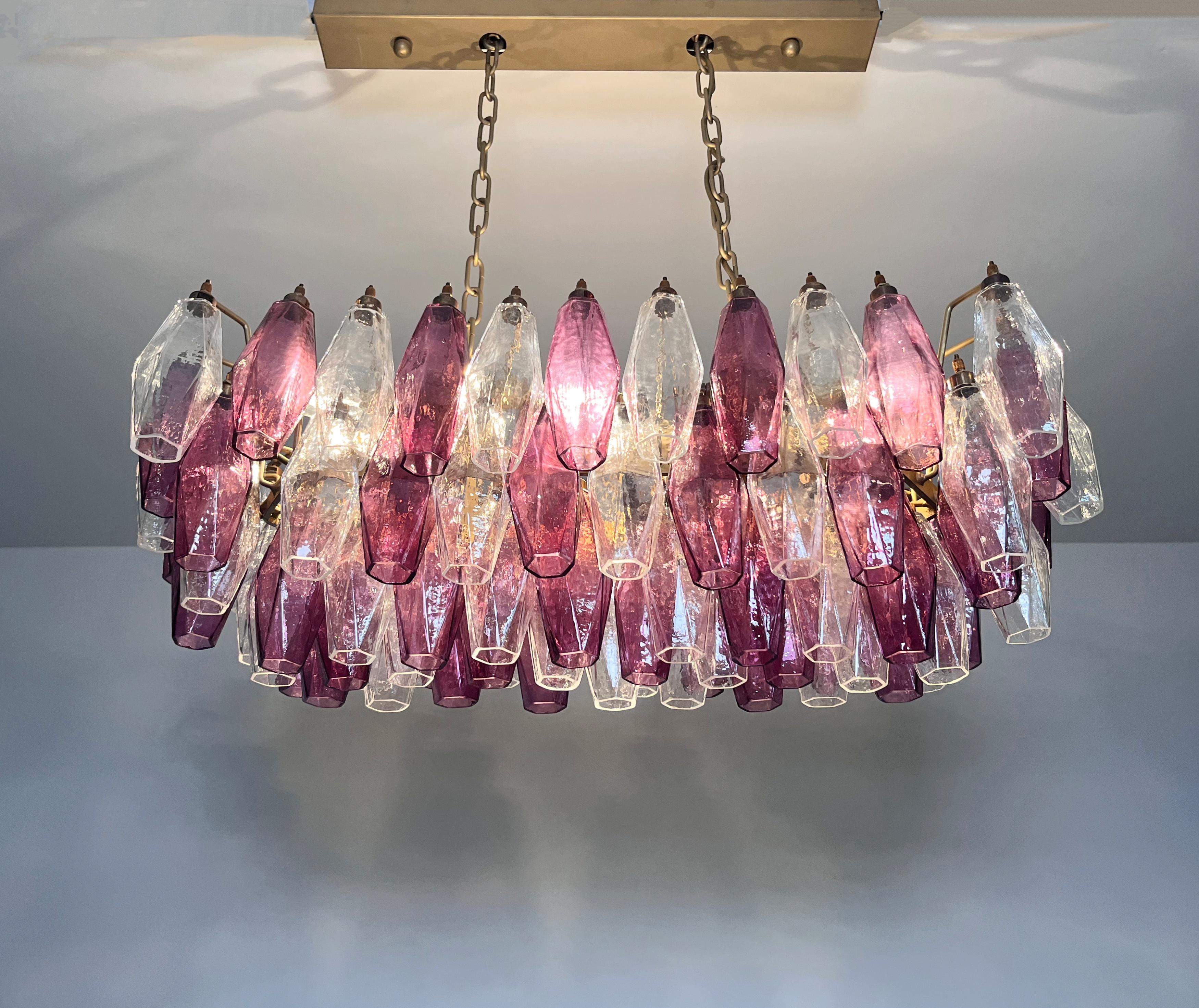 Elegant Murano Poliedri Chandelier - Carlo Scarpa - 84 amethyst  and clear glass in vendita 7