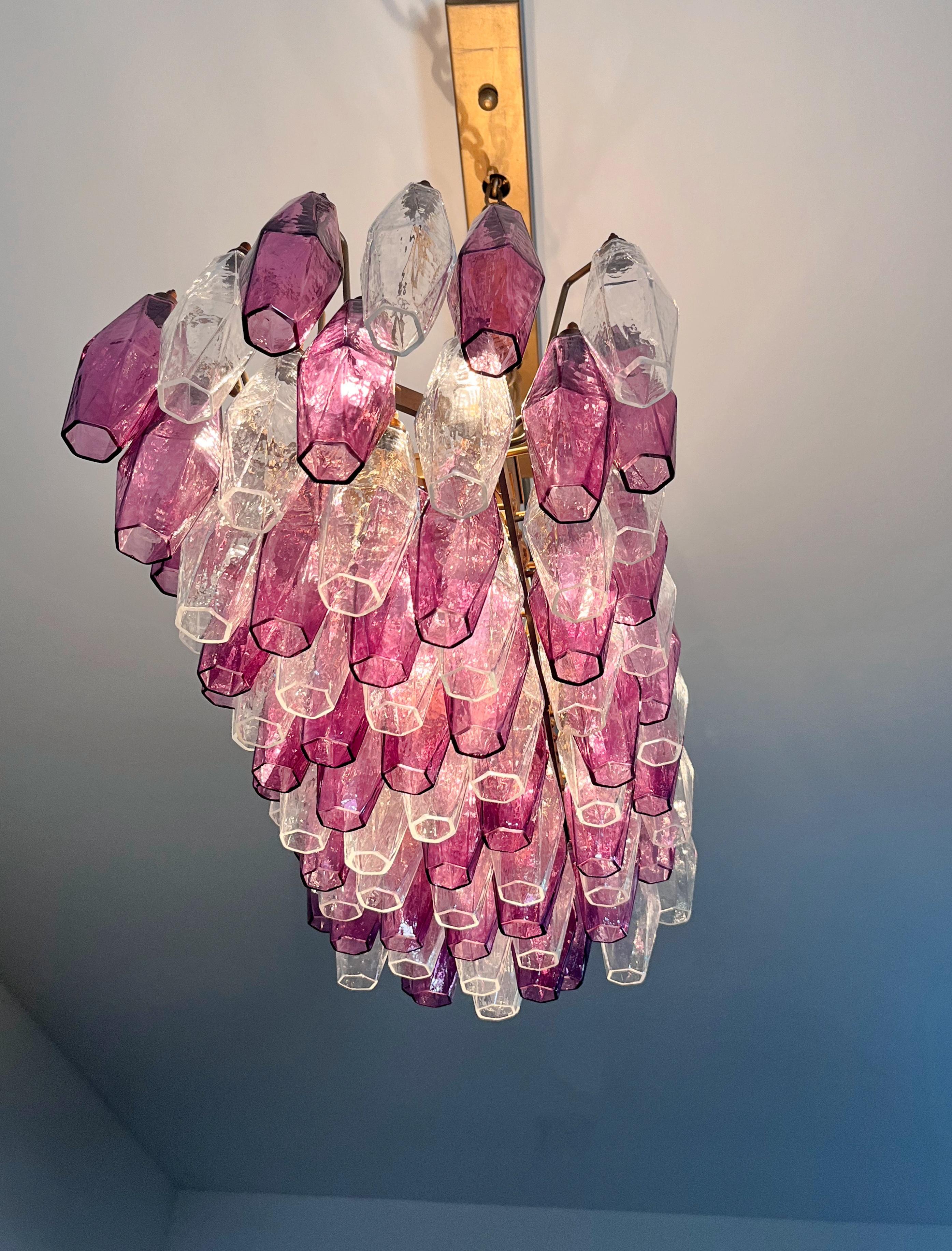 Elegant Murano Poliedri Chandelier - Carlo Scarpa - 84 amethyst  and clear glass in vendita 9