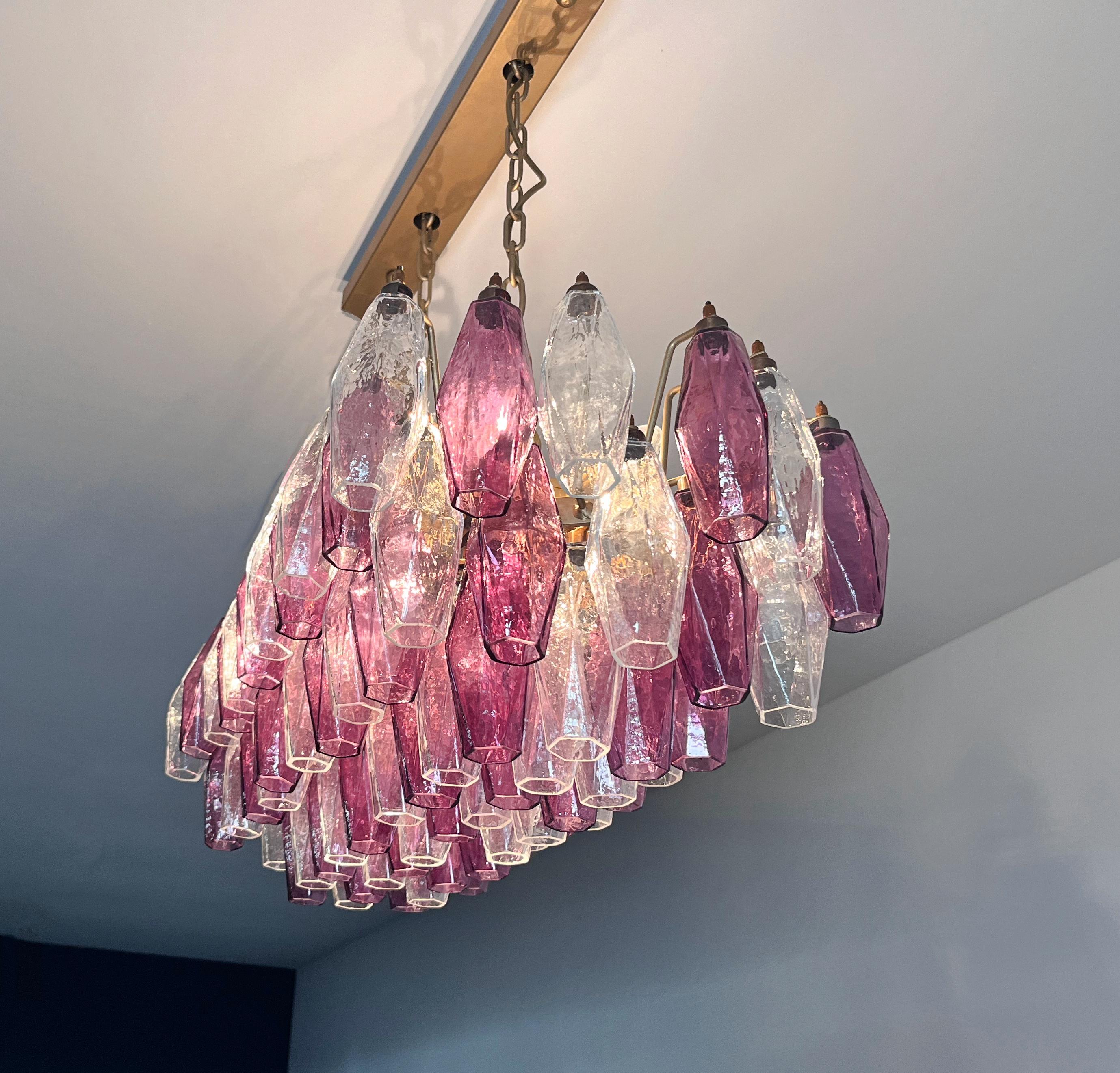 Elegant Murano Poliedri Chandelier - Carlo Scarpa - 84 amethyst  and clear glass in vendita 10