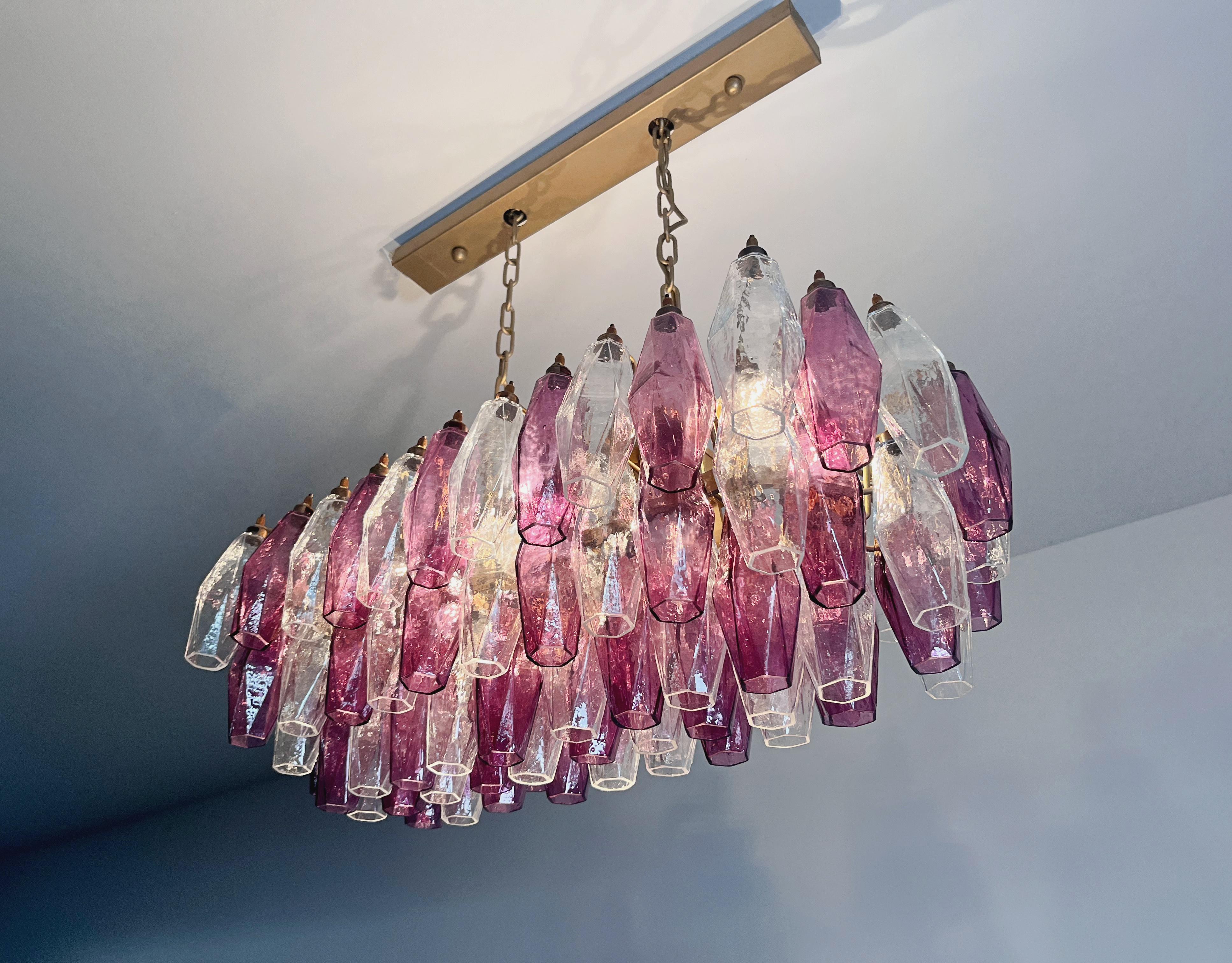 Elegant Murano Poliedri Chandelier - Carlo Scarpa - 84 amethyst  and clear glass in vendita 11