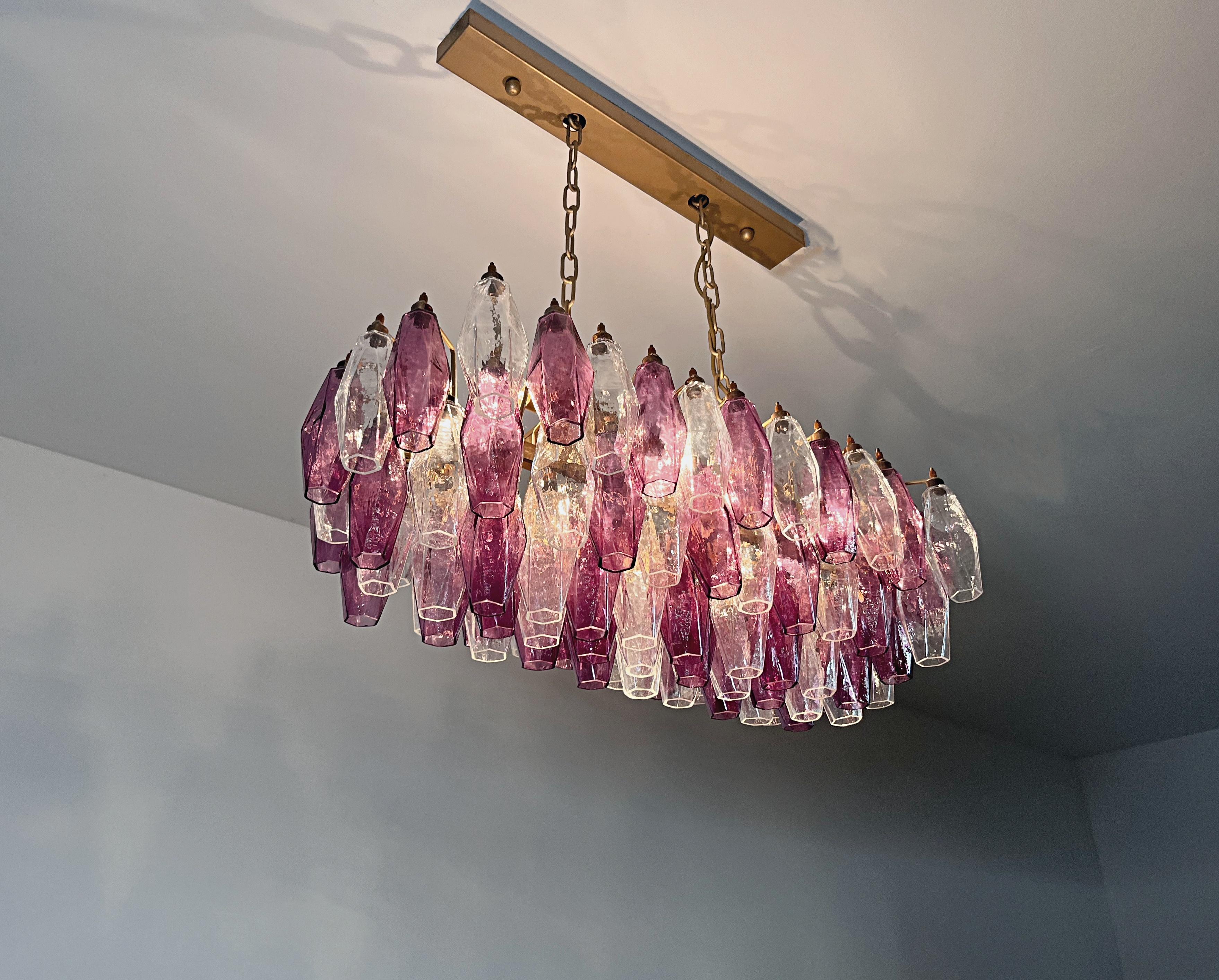 Elegant Murano Poliedri Chandelier - Carlo Scarpa - 84 amethyst  and clear glass in vendita 12