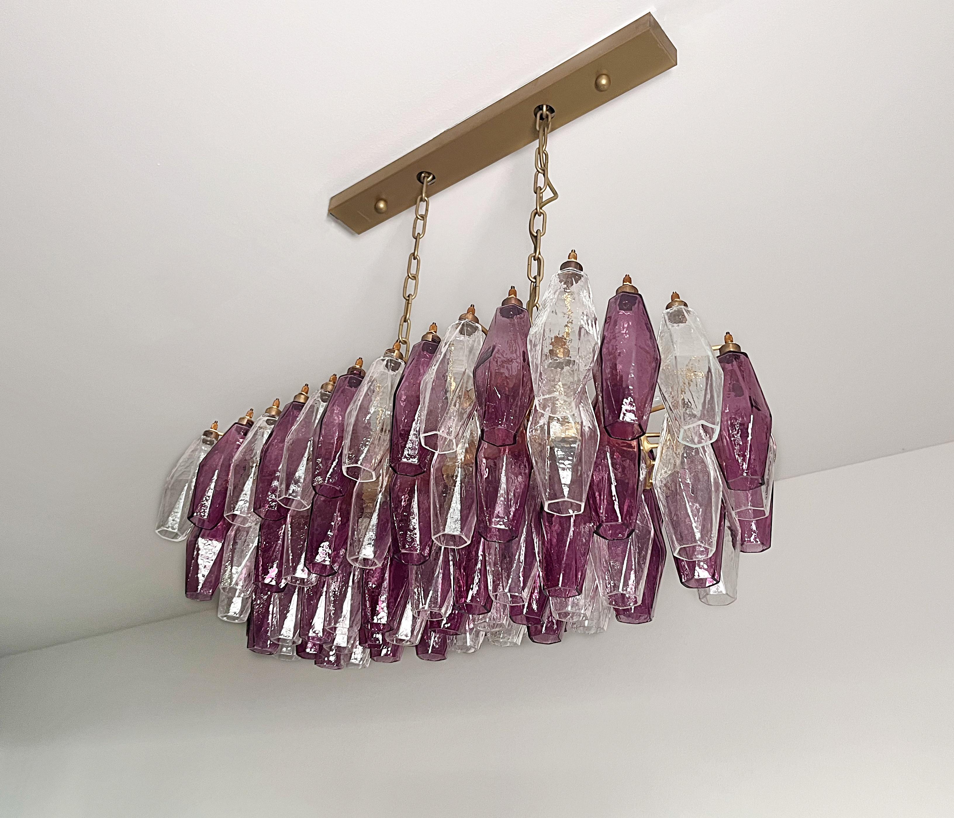 Mid-Century moderno Elegant Murano Poliedri Chandelier - Carlo Scarpa - 84 amethyst  and clear glass in vendita