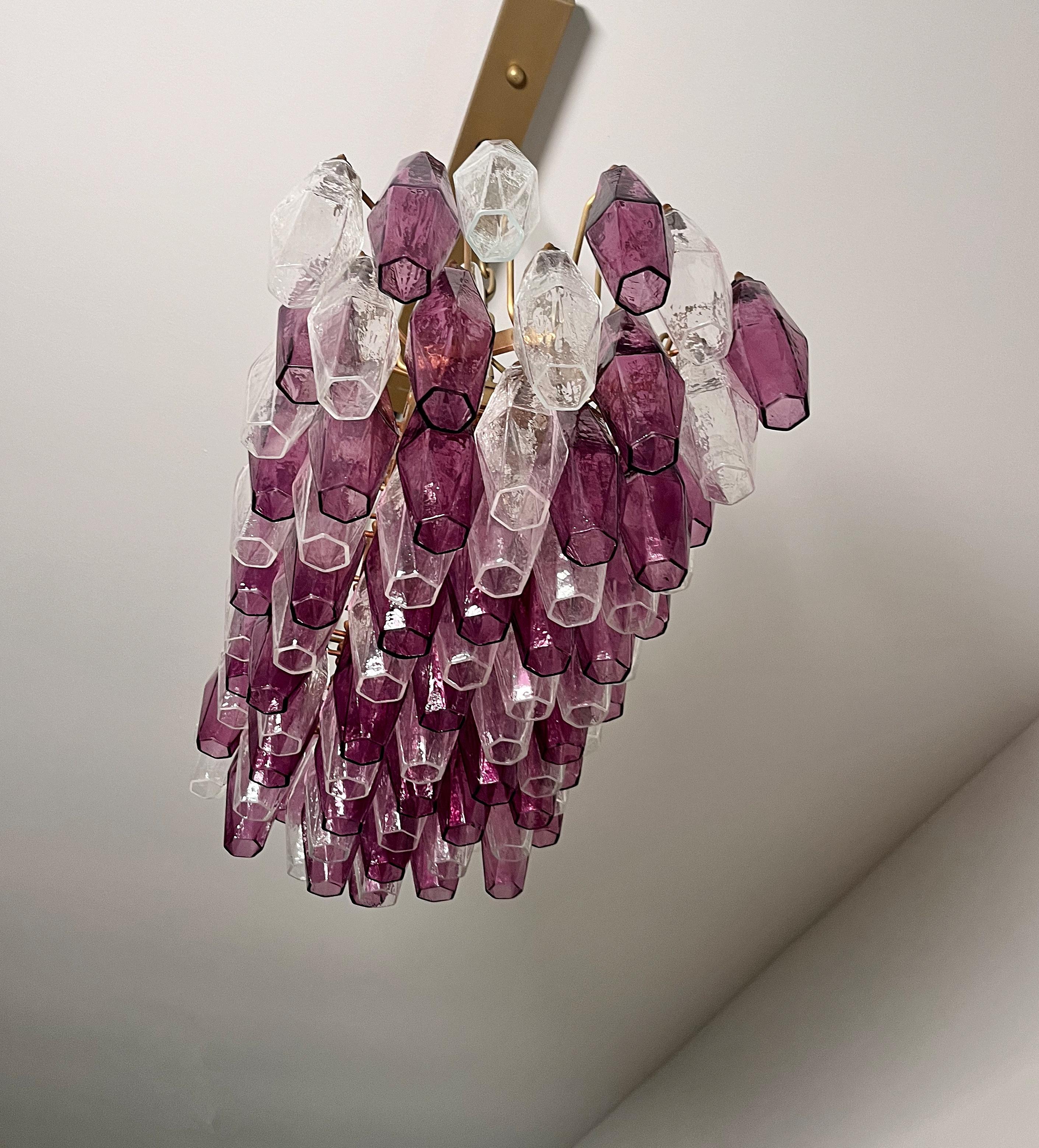 Italian Elegant Murano Poliedri Chandelier - Carlo Scarpa - 84 amethyst  and clear glass in vendita