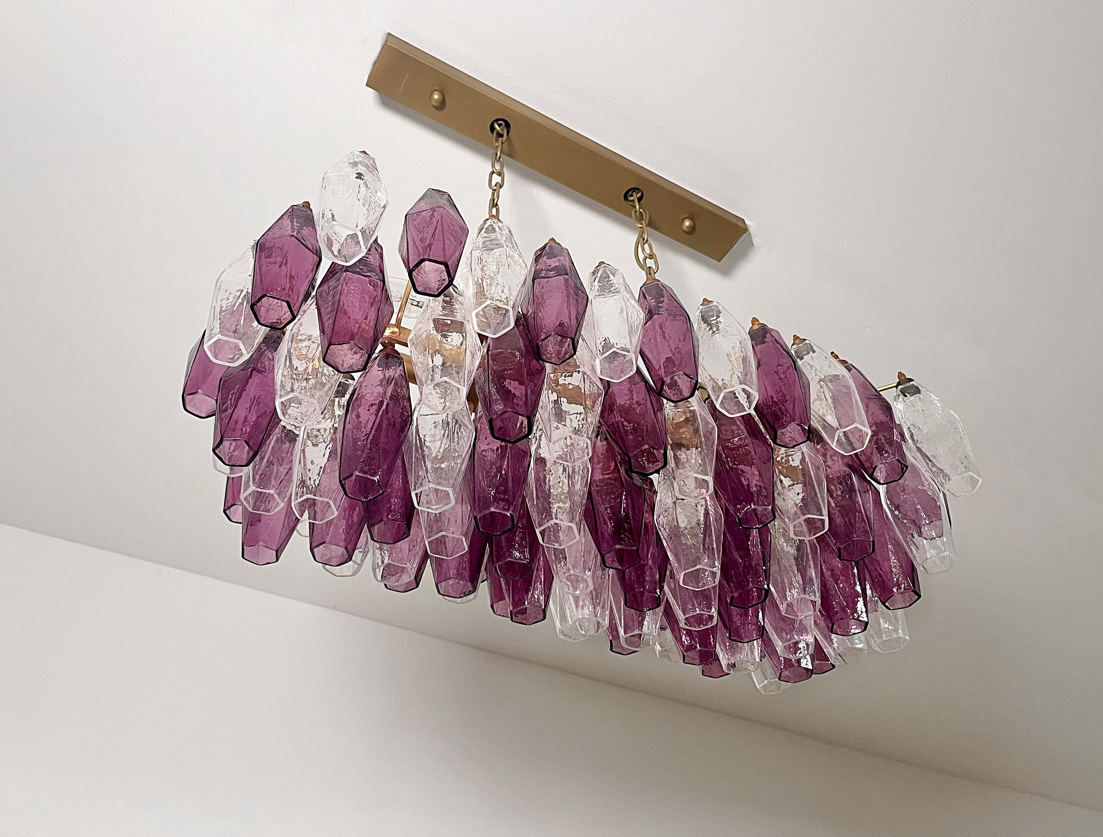 Galvanizzato Elegant Murano Poliedri Chandelier - Carlo Scarpa - 84 amethyst  and clear glass in vendita