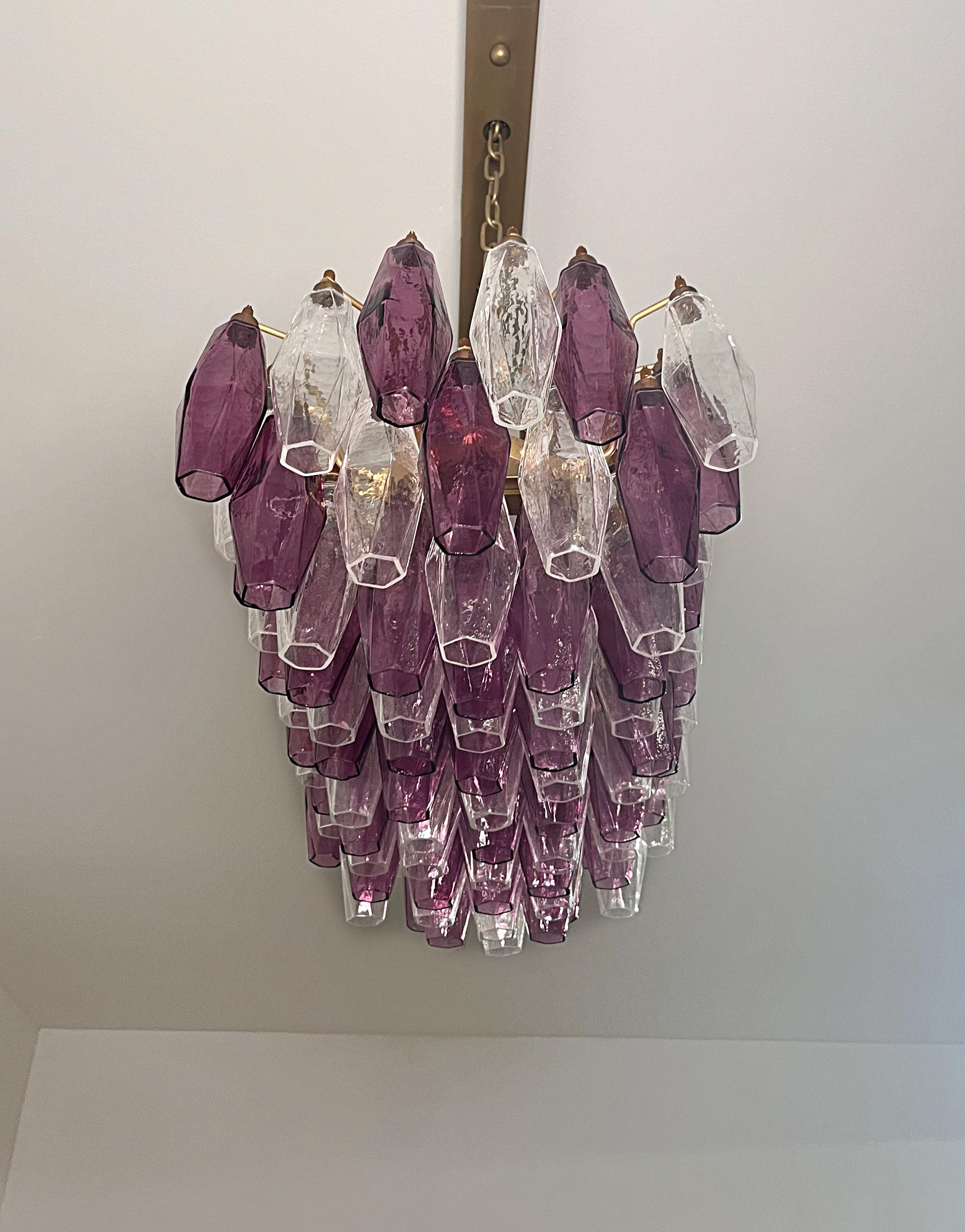 Elegant Murano Poliedri Chandelier - Carlo Scarpa - 84 amethyst  and clear glass In condizioni buone in vendita a Gaiarine Frazione Francenigo (TV), IT