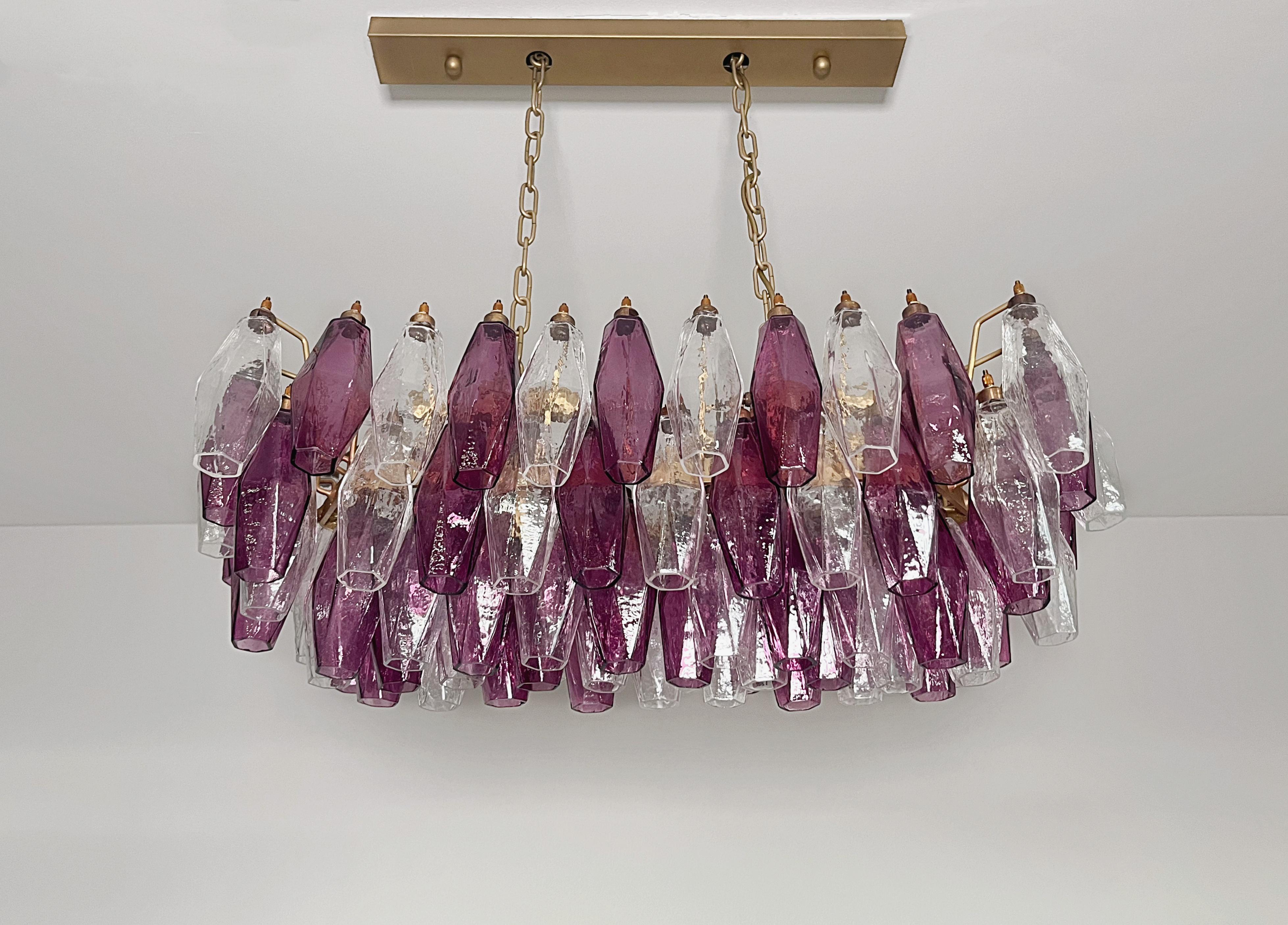 20th Century Elegant Murano Poliedri Chandelier - Carlo Scarpa - 84 amethyst  and clear glass in vendita