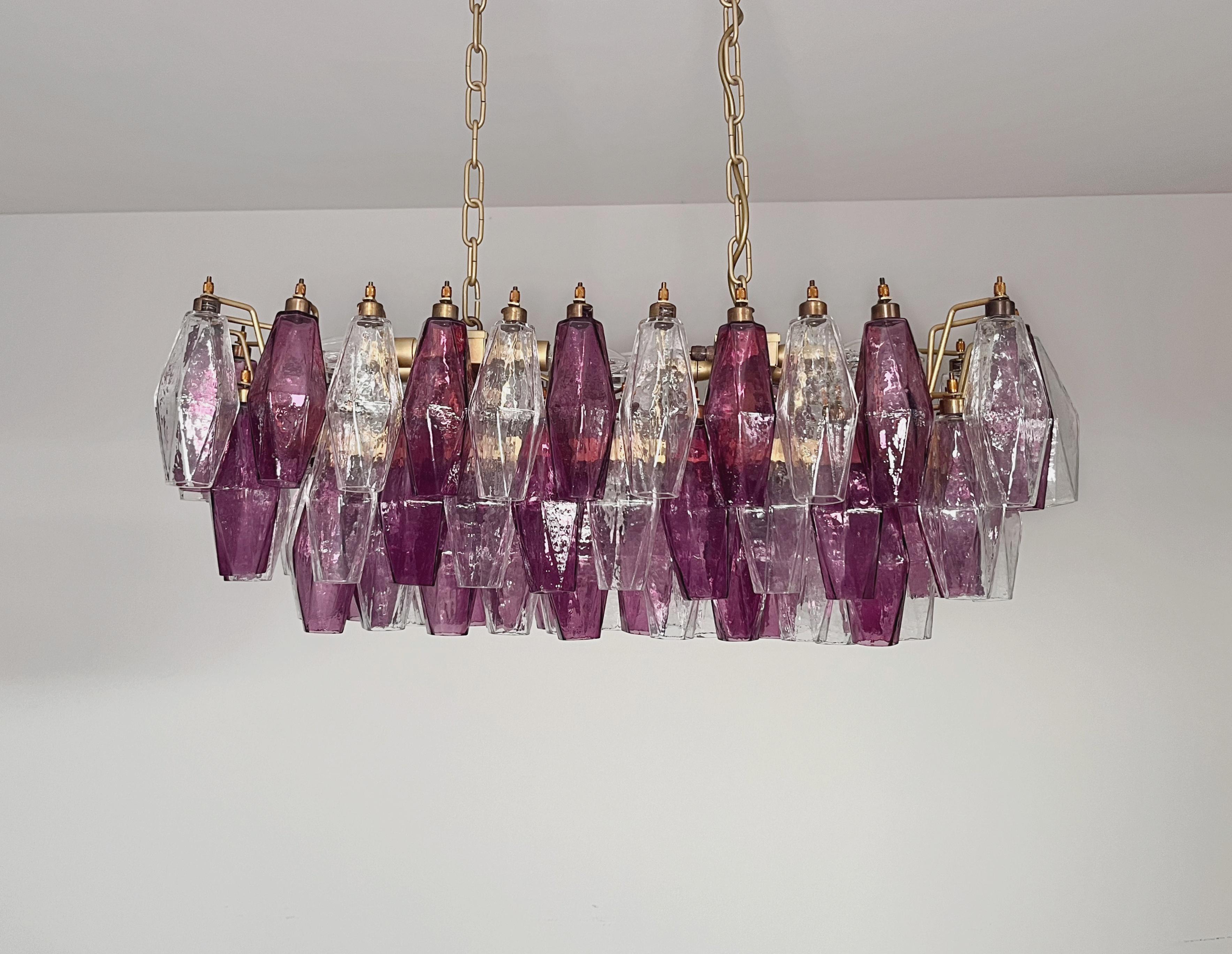 Elegant Murano Poliedri Chandelier - Carlo Scarpa - 84 amethyst  and clear glass in vendita 1