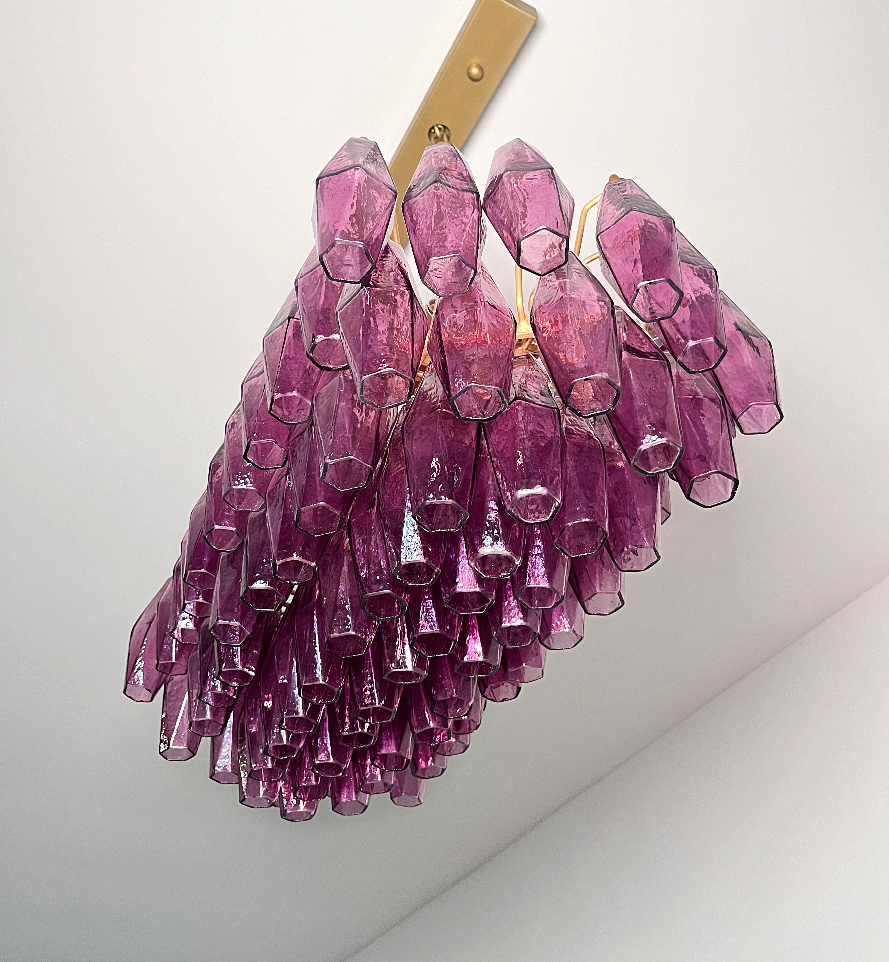 Elegant Murano Poliedri Chandelier - Carlo Scarpa - 84 amethyst glasses in vendita 3